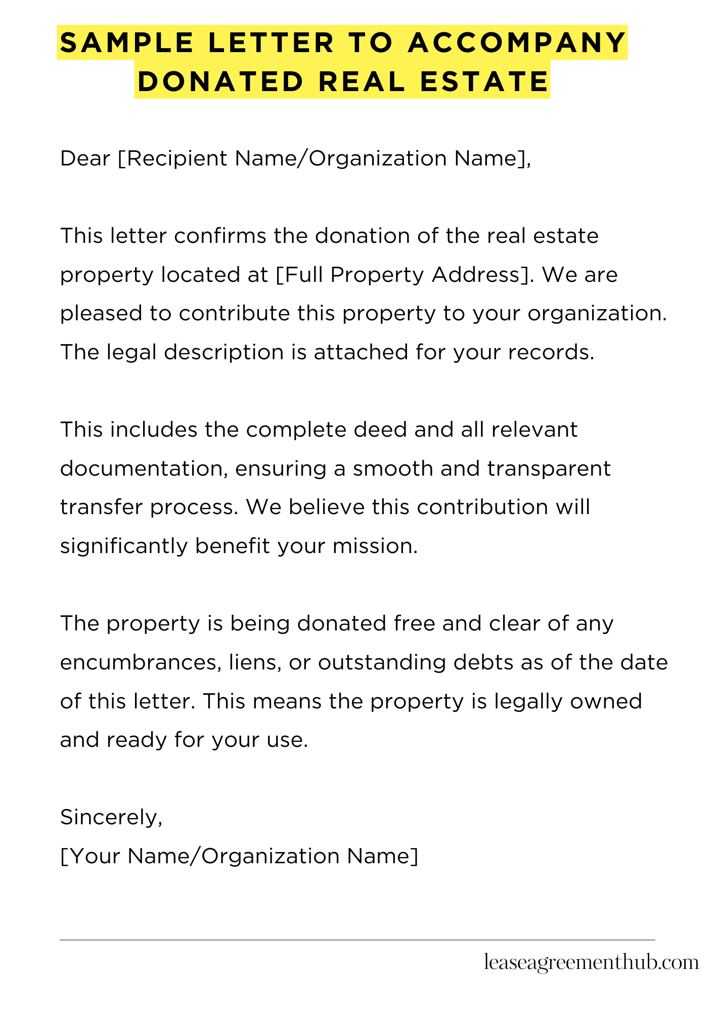 Sample Letter To Accompany Donated Real Estate