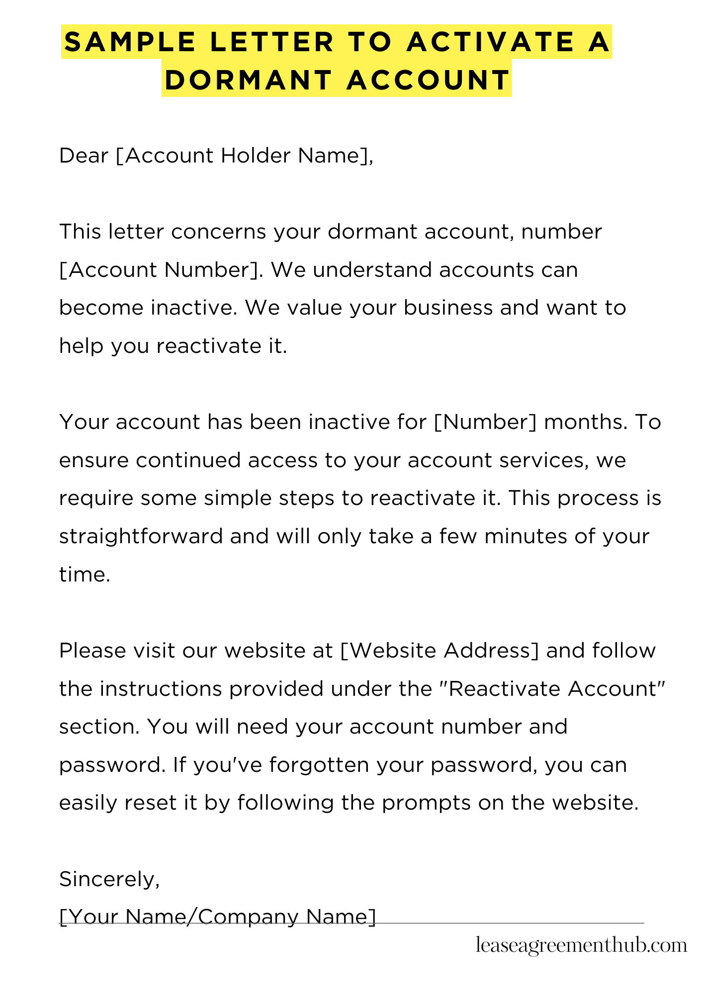 Sample Letter To Activate A Dormant Account