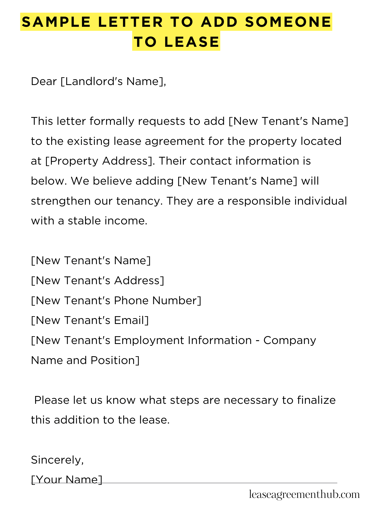 Sample Letter To Add Someone To Lease