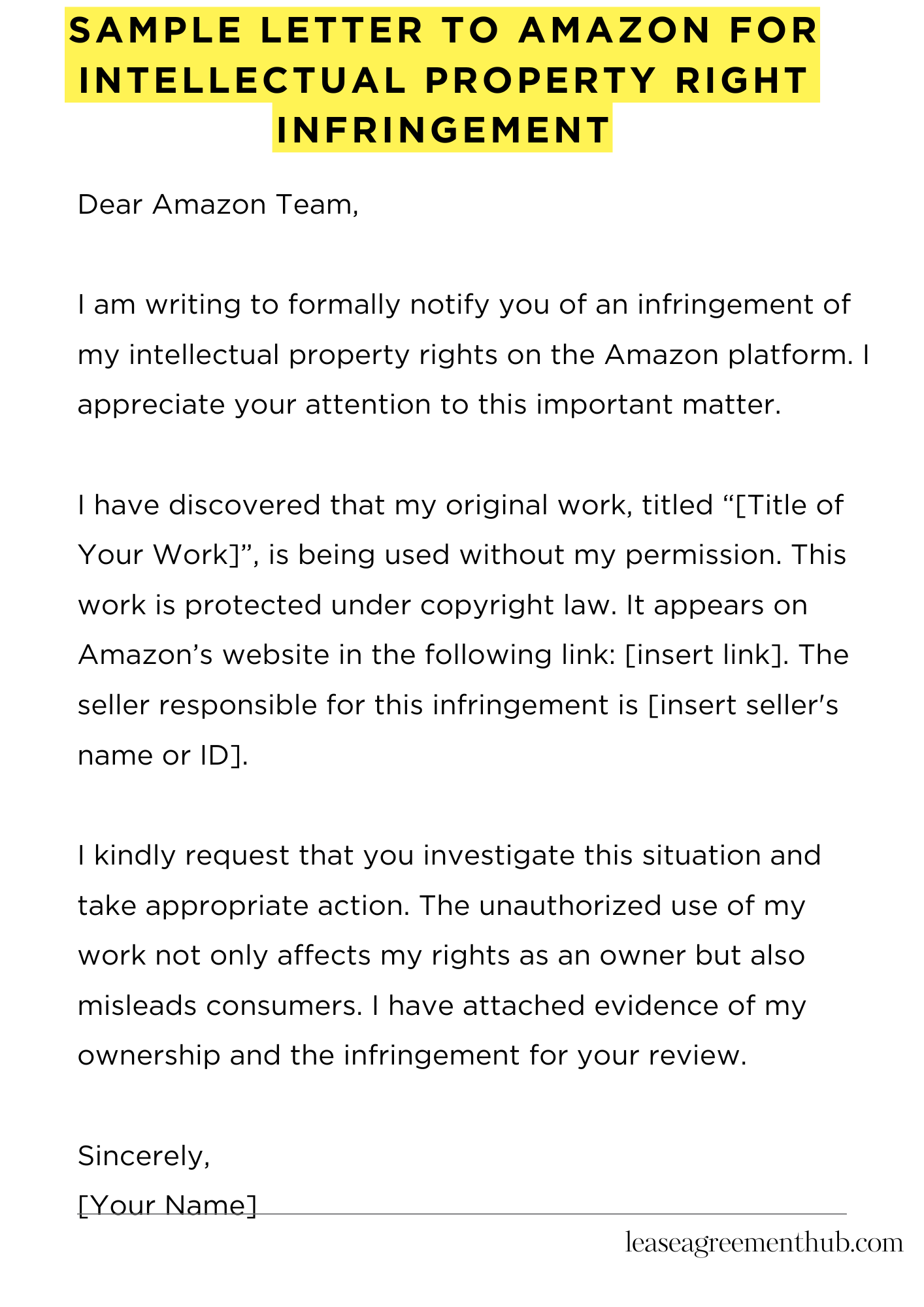 Sample Letter To Amazon For Intellectual Property Right Infringement