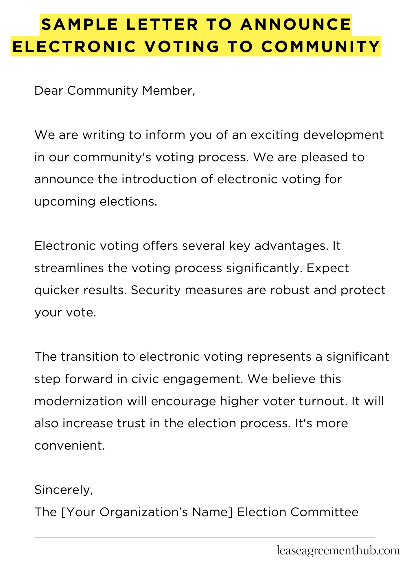 Sample Letter To Announce Electronic Voting To Community