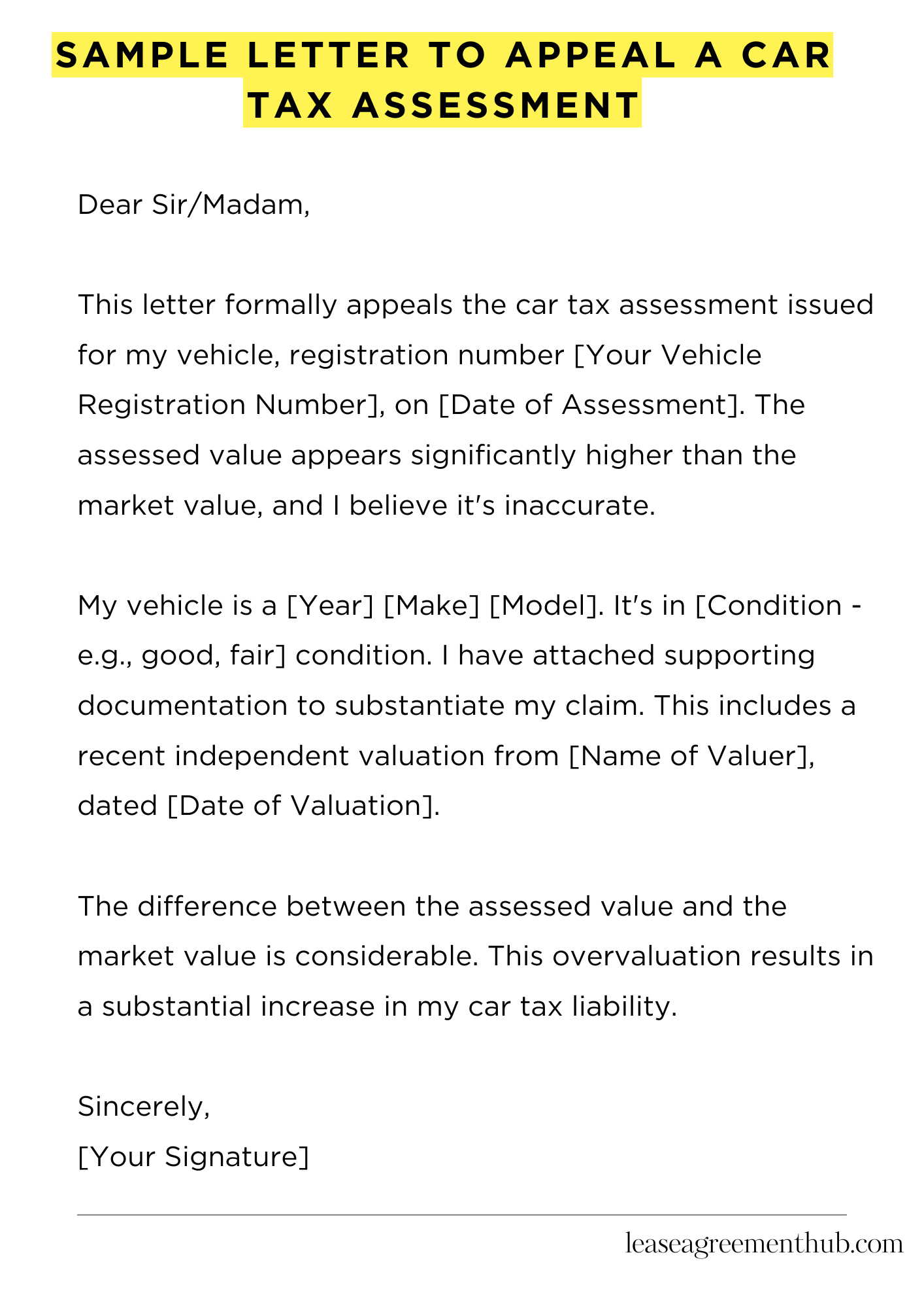 Sample Letter To Appeal A Car Tax Assessment