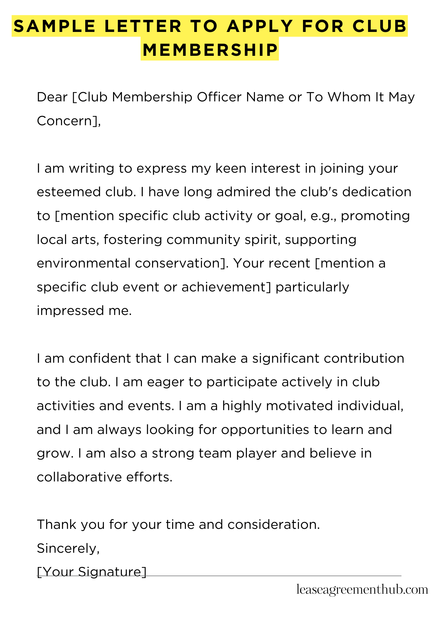 Sample Letter To Apply For Club Membership