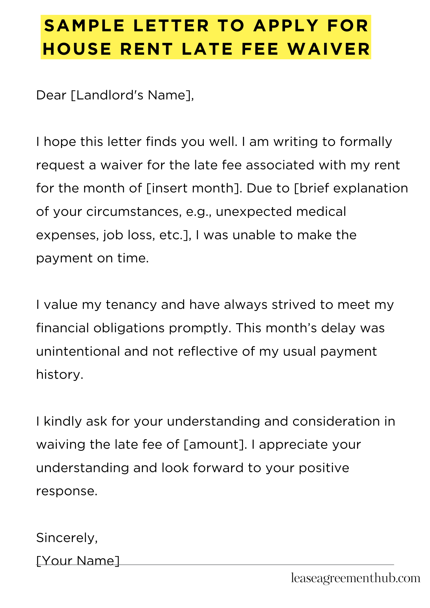 Sample Letter To Apply For House Rent Late Fee Waiver
