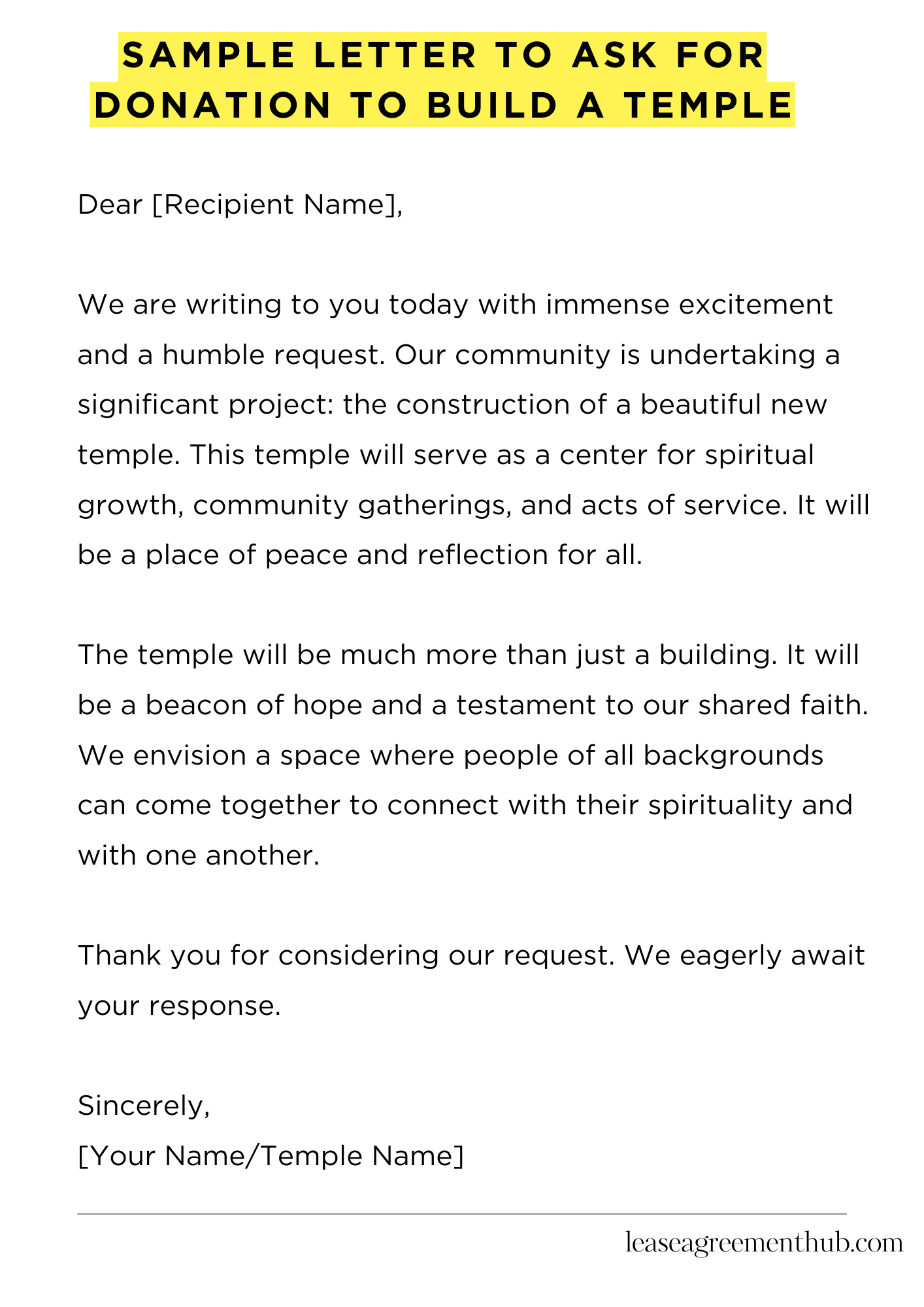 Sample Letter To Ask For Donation To Build A Temple