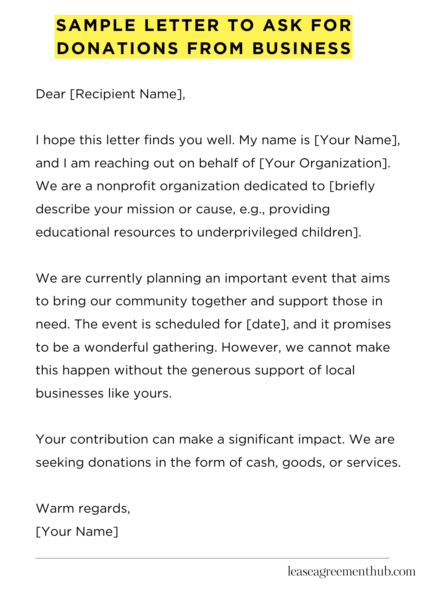 Sample Letter To Ask For Donations From Business