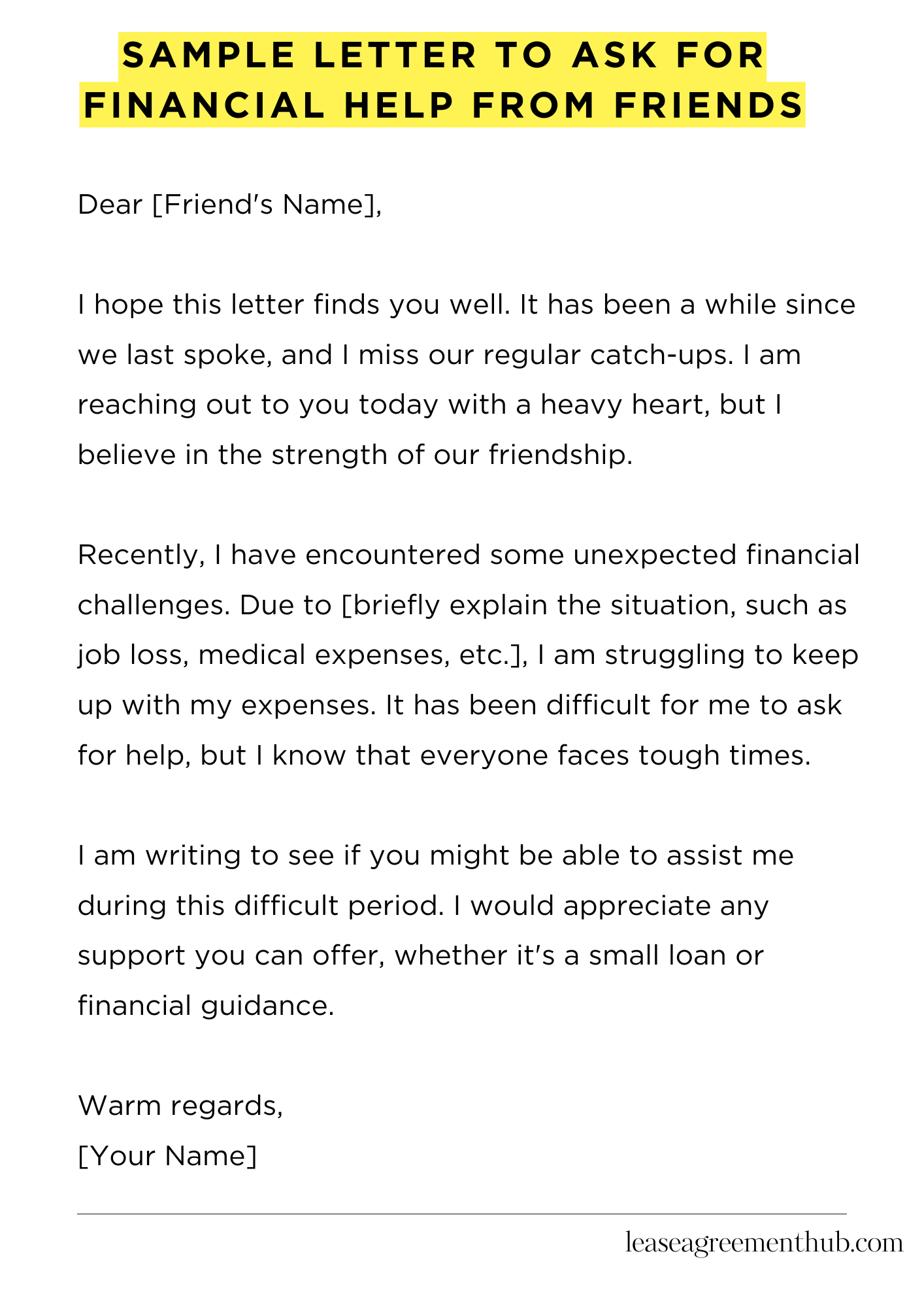 Sample Letter To Ask For Financial Help From Friends
