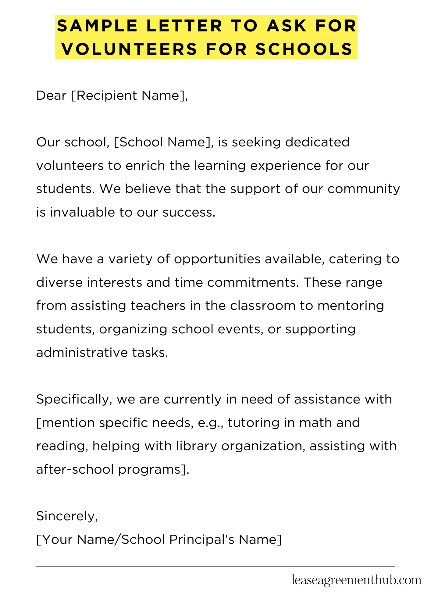 Sample Letter To Ask For Volunteers For Schools