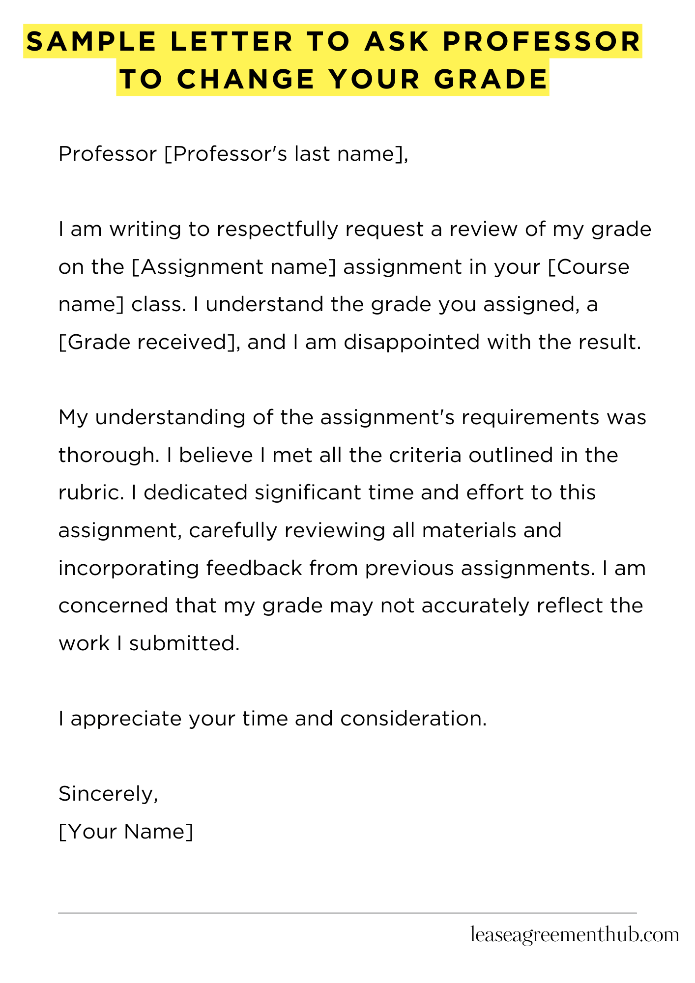 Sample Letter To Ask Professor To Change Your Grade