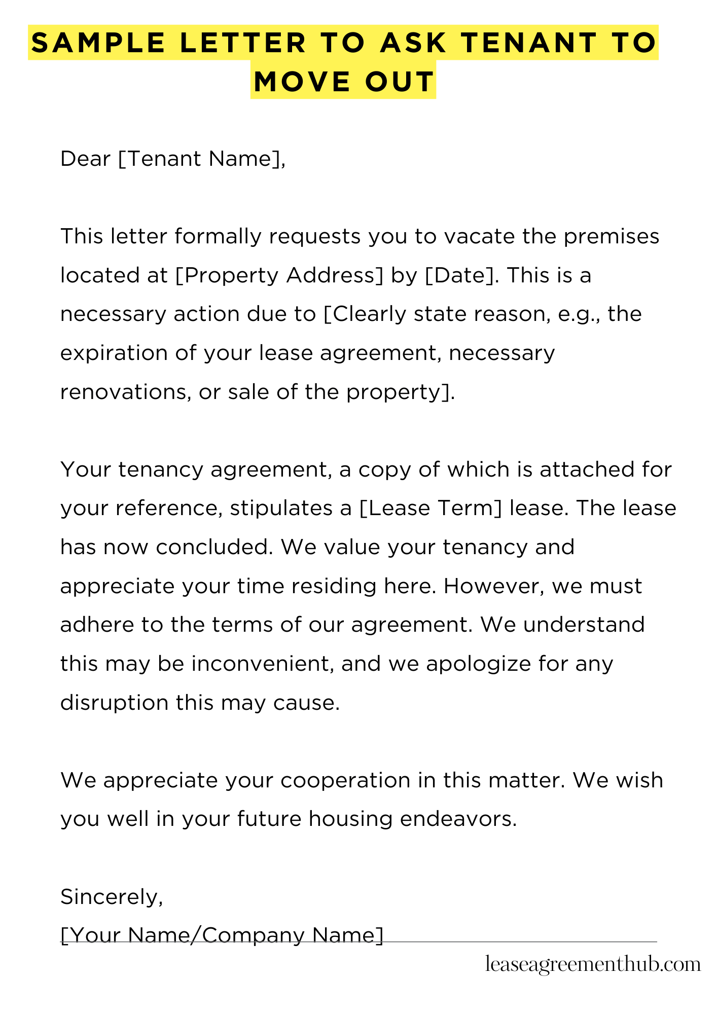 Sample Letter To Ask Tenant To Move Out