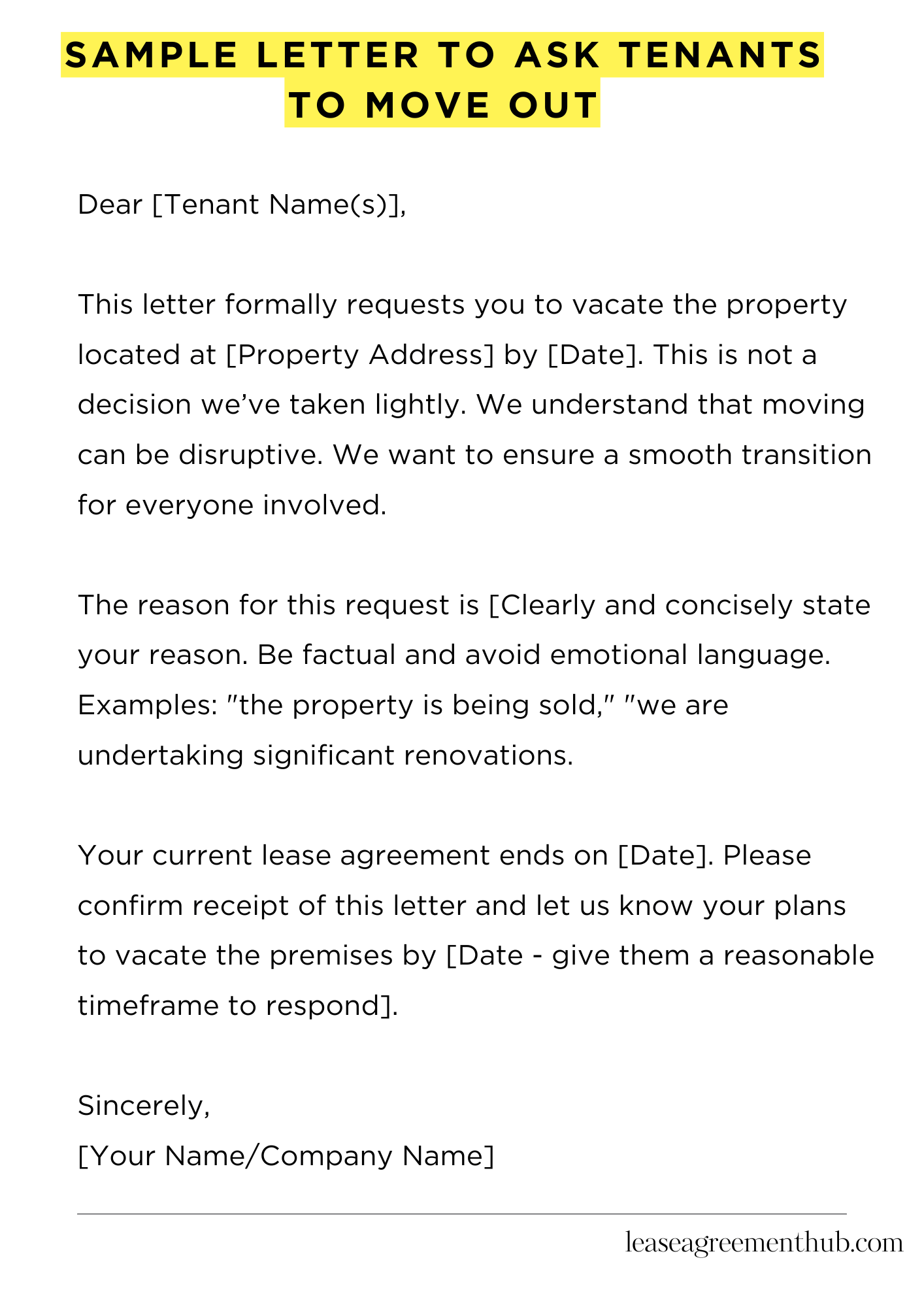 Sample Letter To Ask Tenants To Move Out