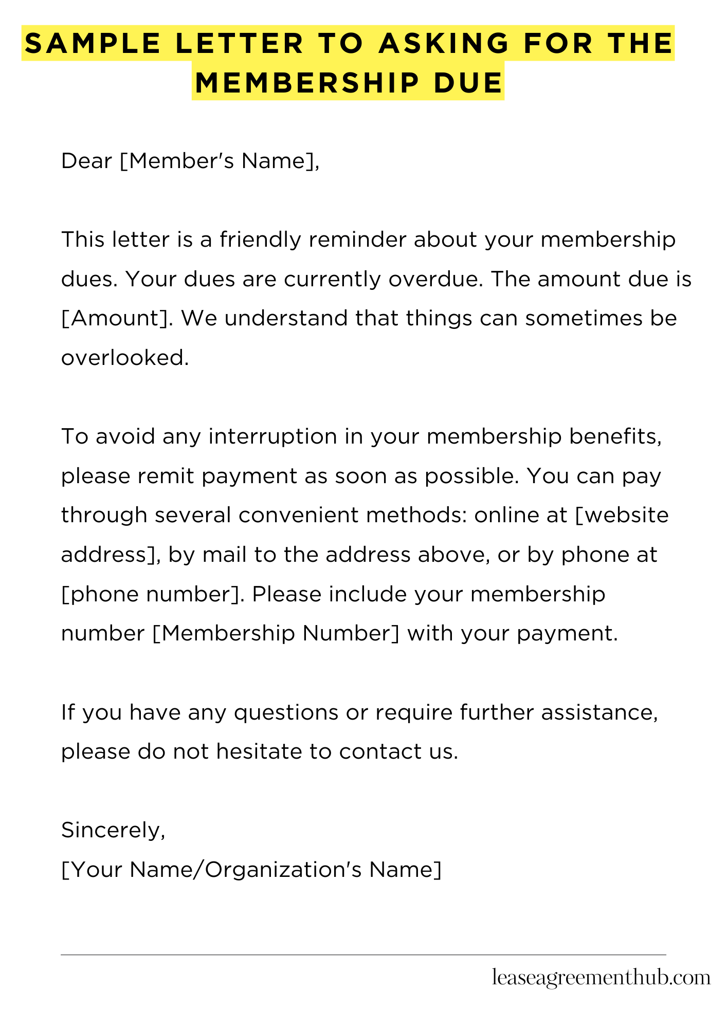 Sample Letter To Asking For The Membership Due