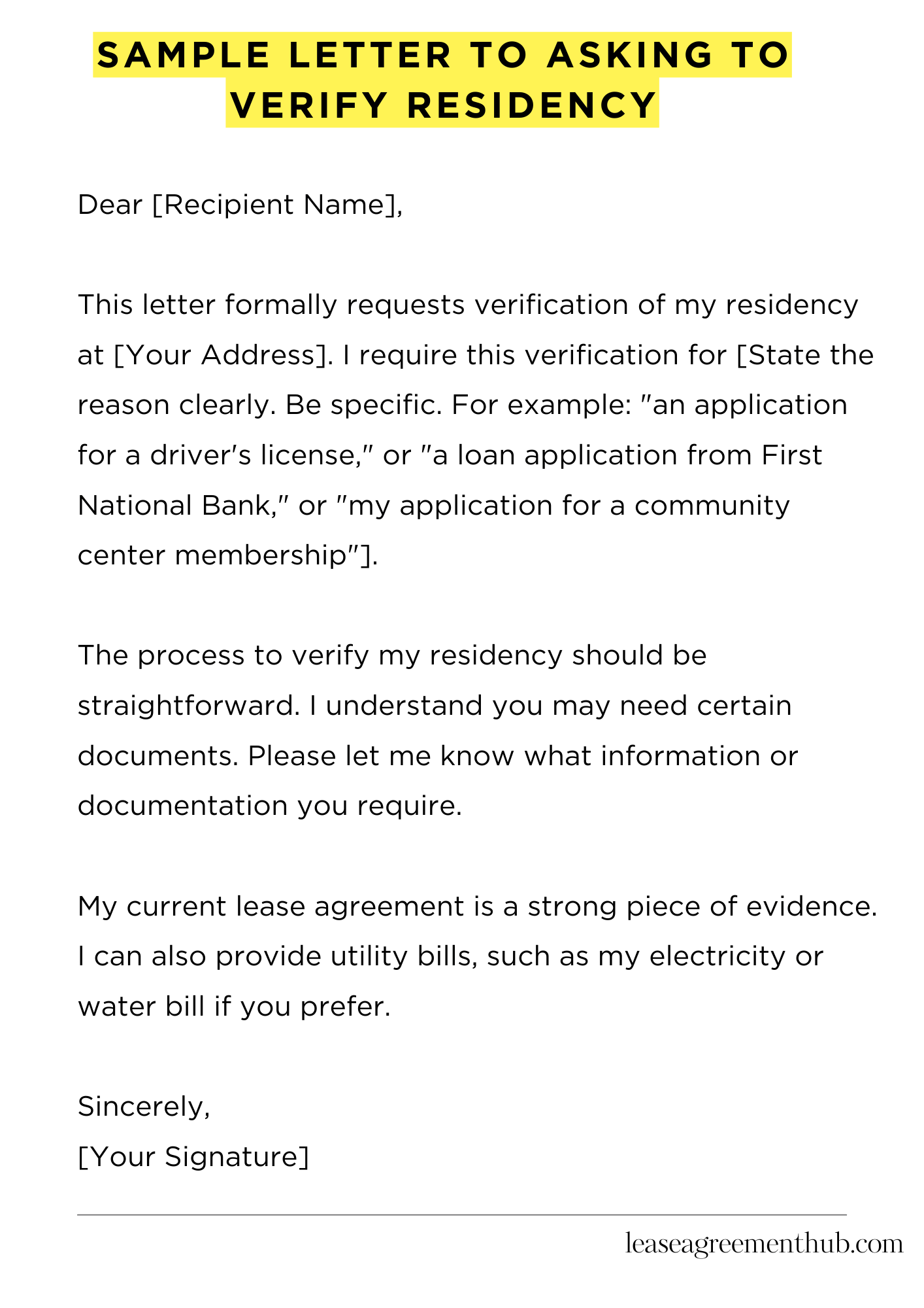 Sample Letter To Asking To Verify Residency