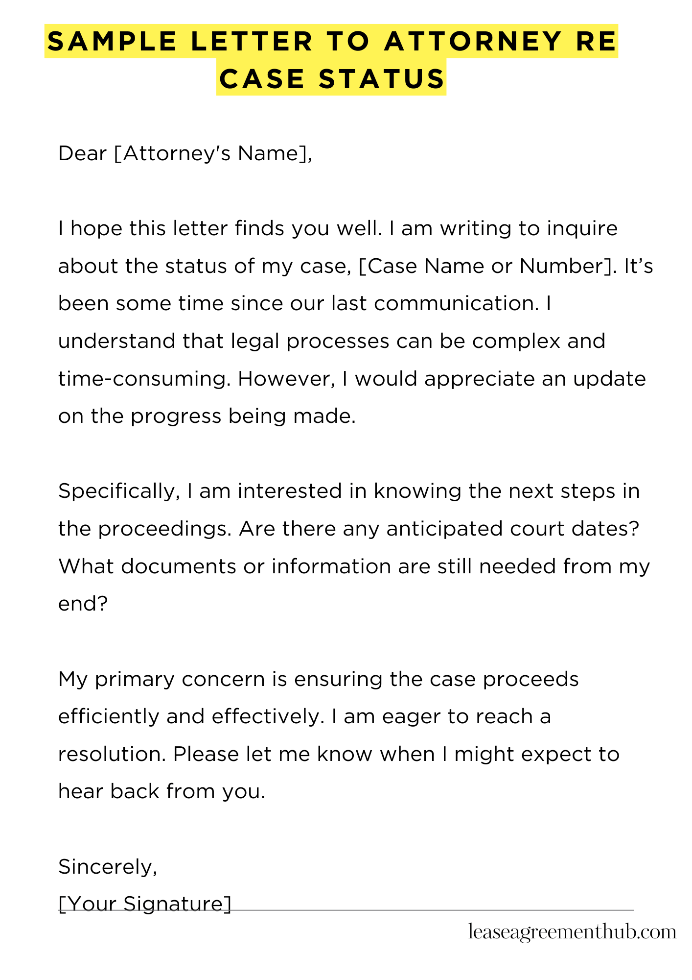 Sample Letter To Attorney Re Case Status