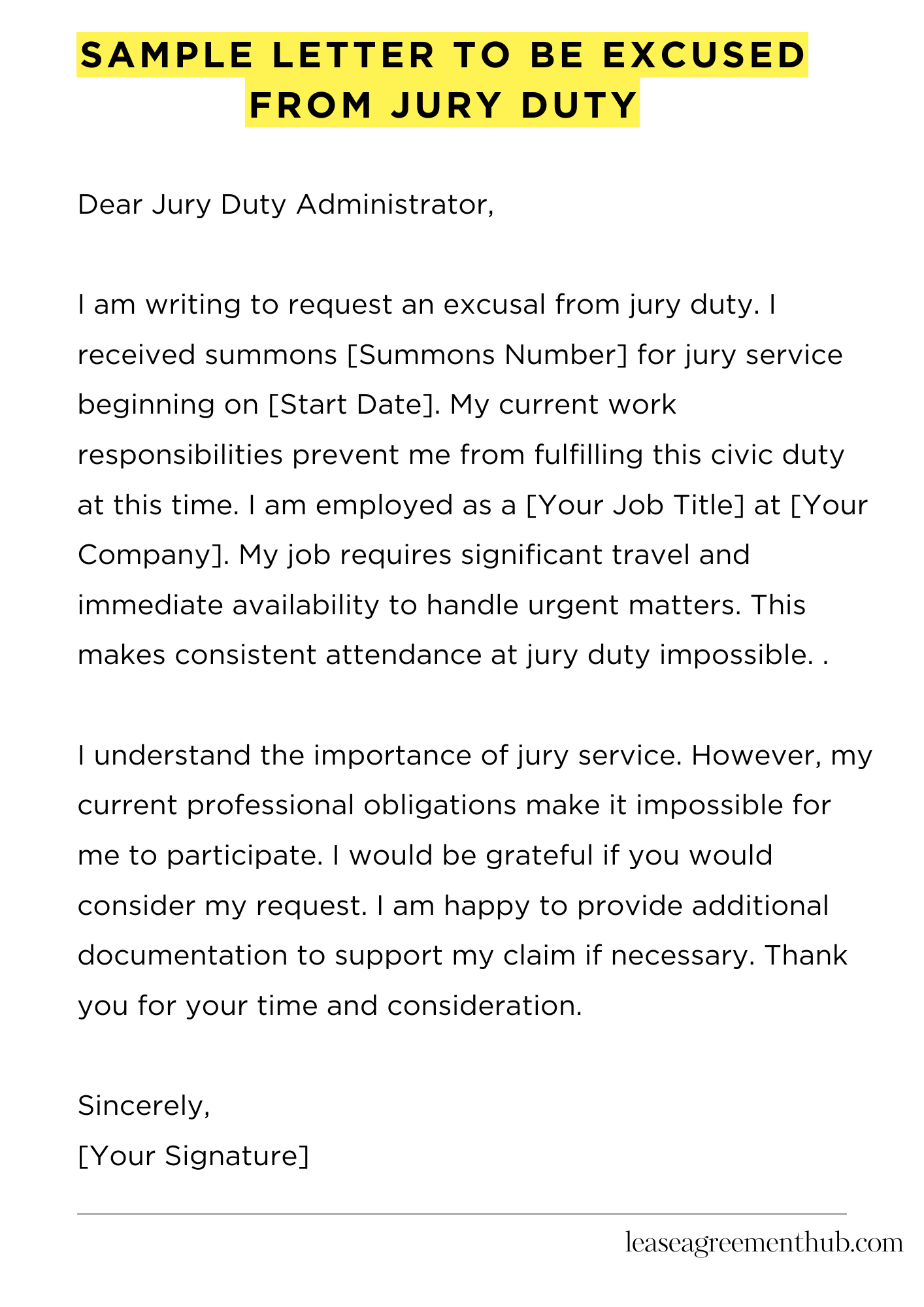 Sample Letter To Be Excused From Jury Duty