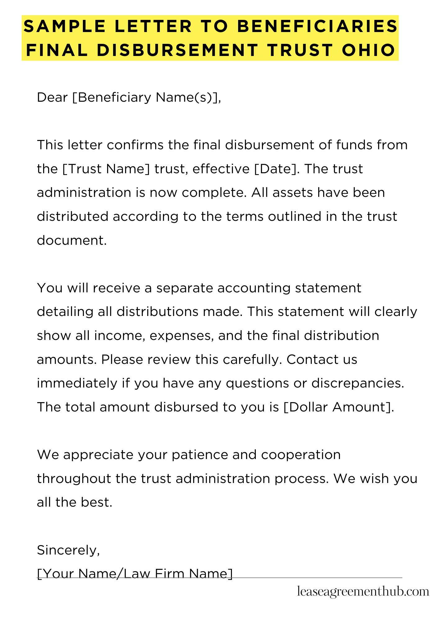 Sample Letter To Beneficiaries Final Disbursement Trust Ohio