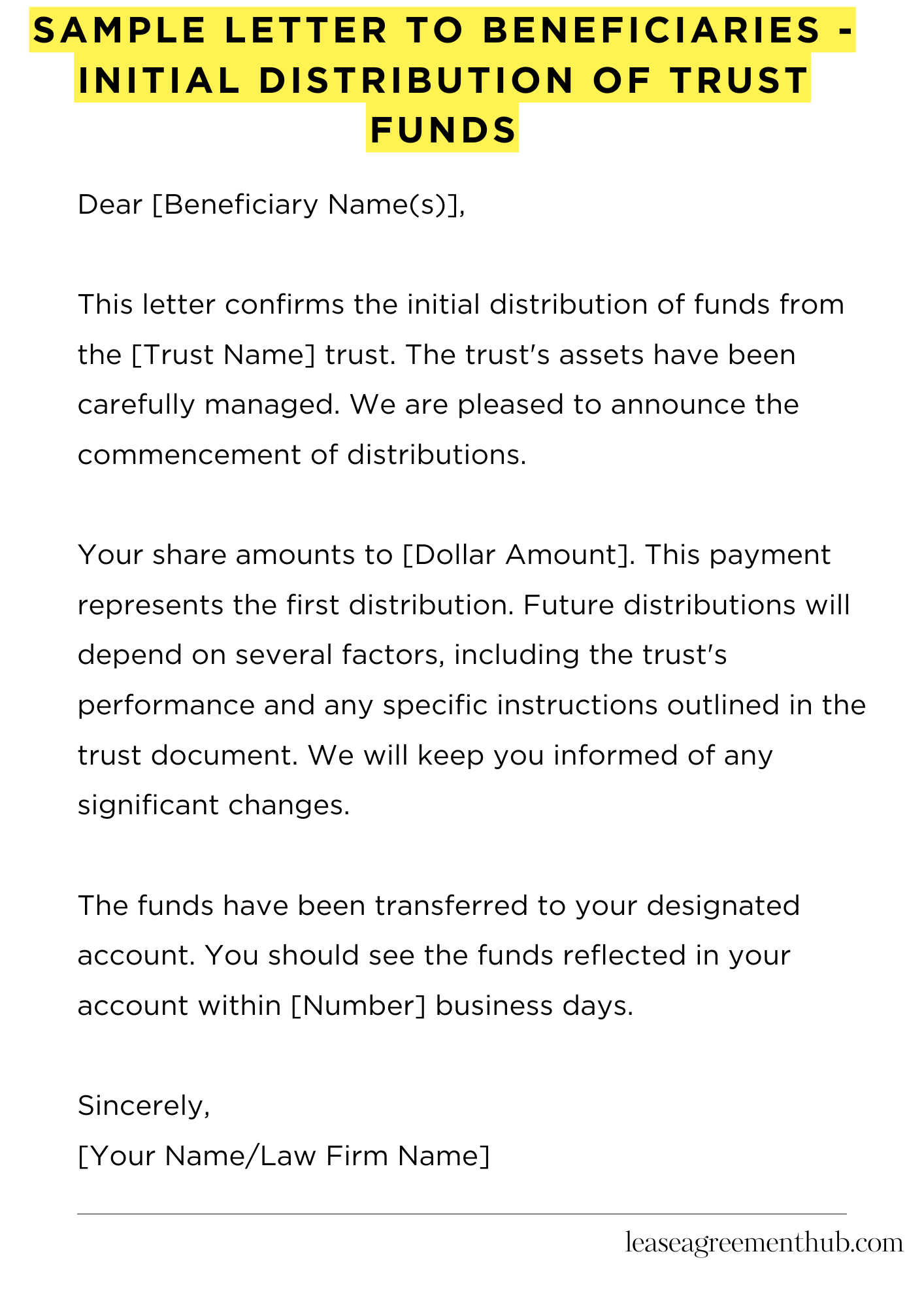 Sample Letter To Beneficiaries - Initial Distribution Of Trust Funds