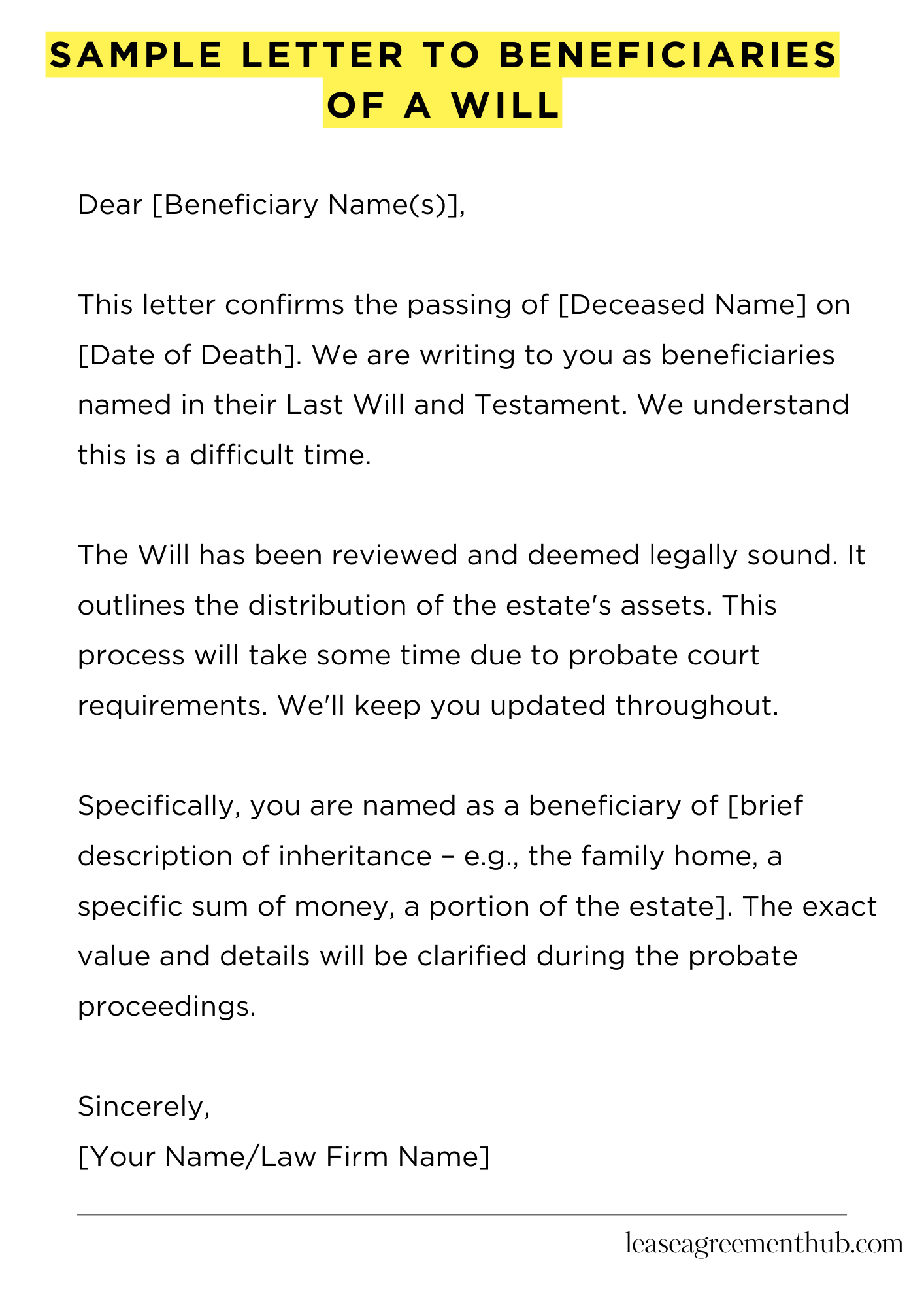 Sample Letter To Beneficiaries Of A Will