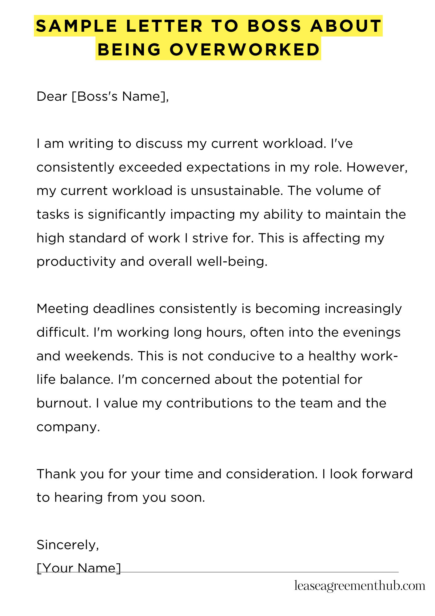 Sample Letter To Boss About Being Overworked