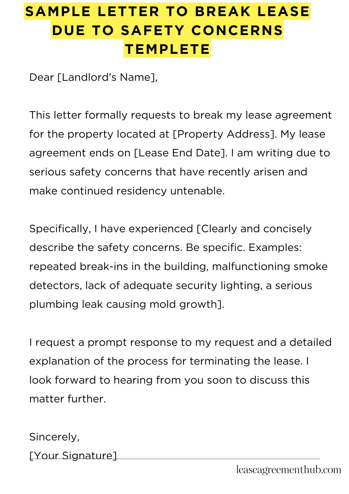 Sample Letter To Break Lease Due To Safety Concerns Templete