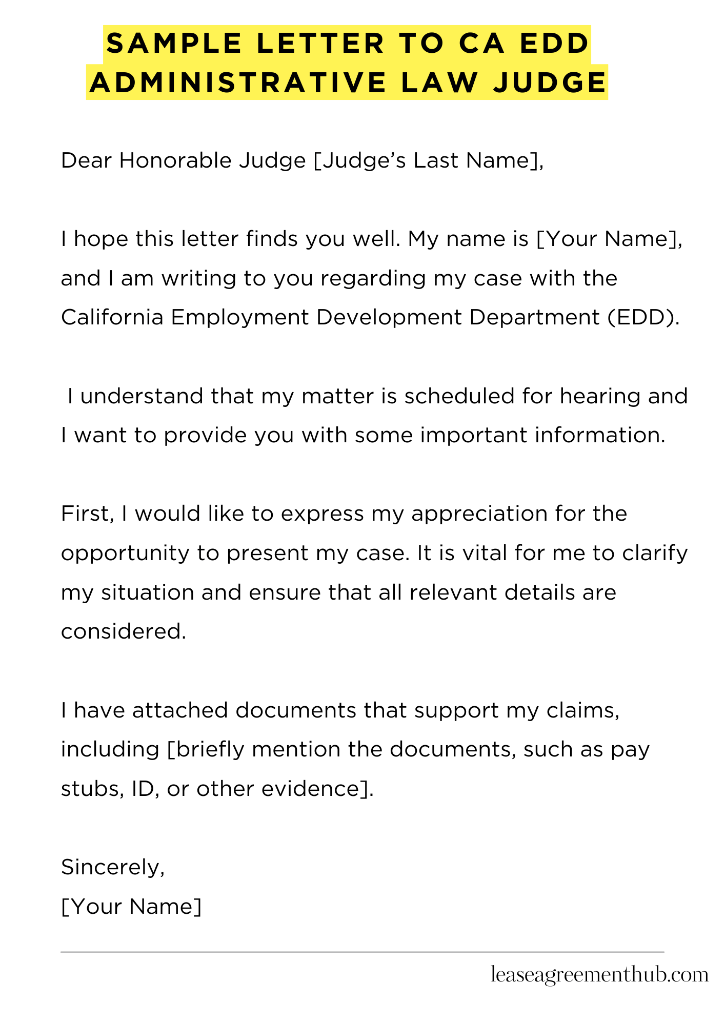 Sample Letter To Ca Edd Administrative Law Judge