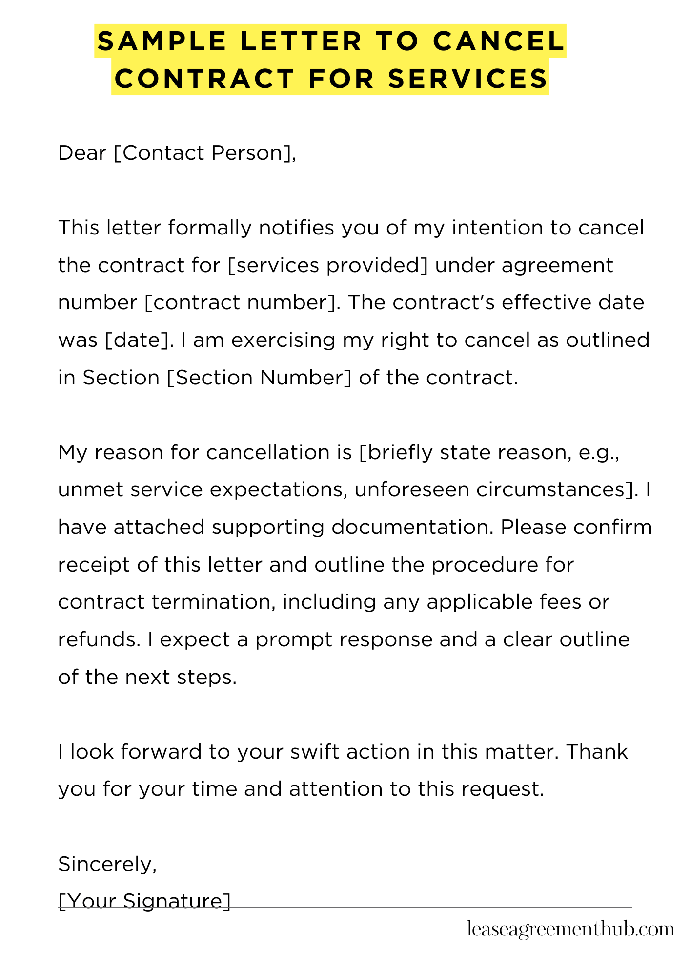 Sample Letter To Cancel Contract For Services