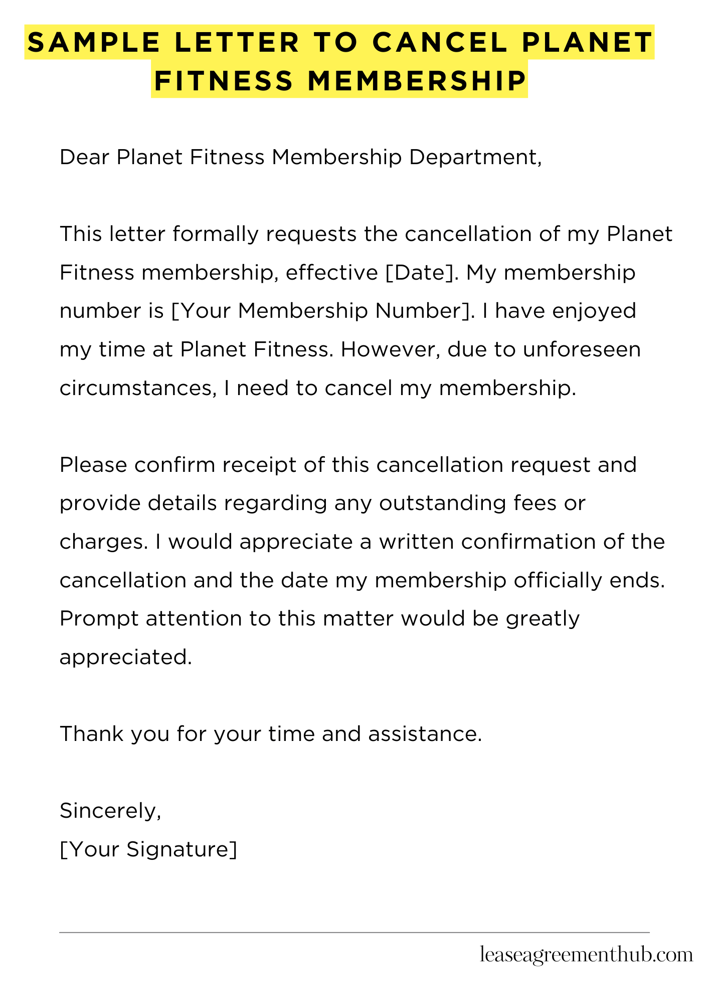 Sample Letter To Cancel Planet Fitness Membership