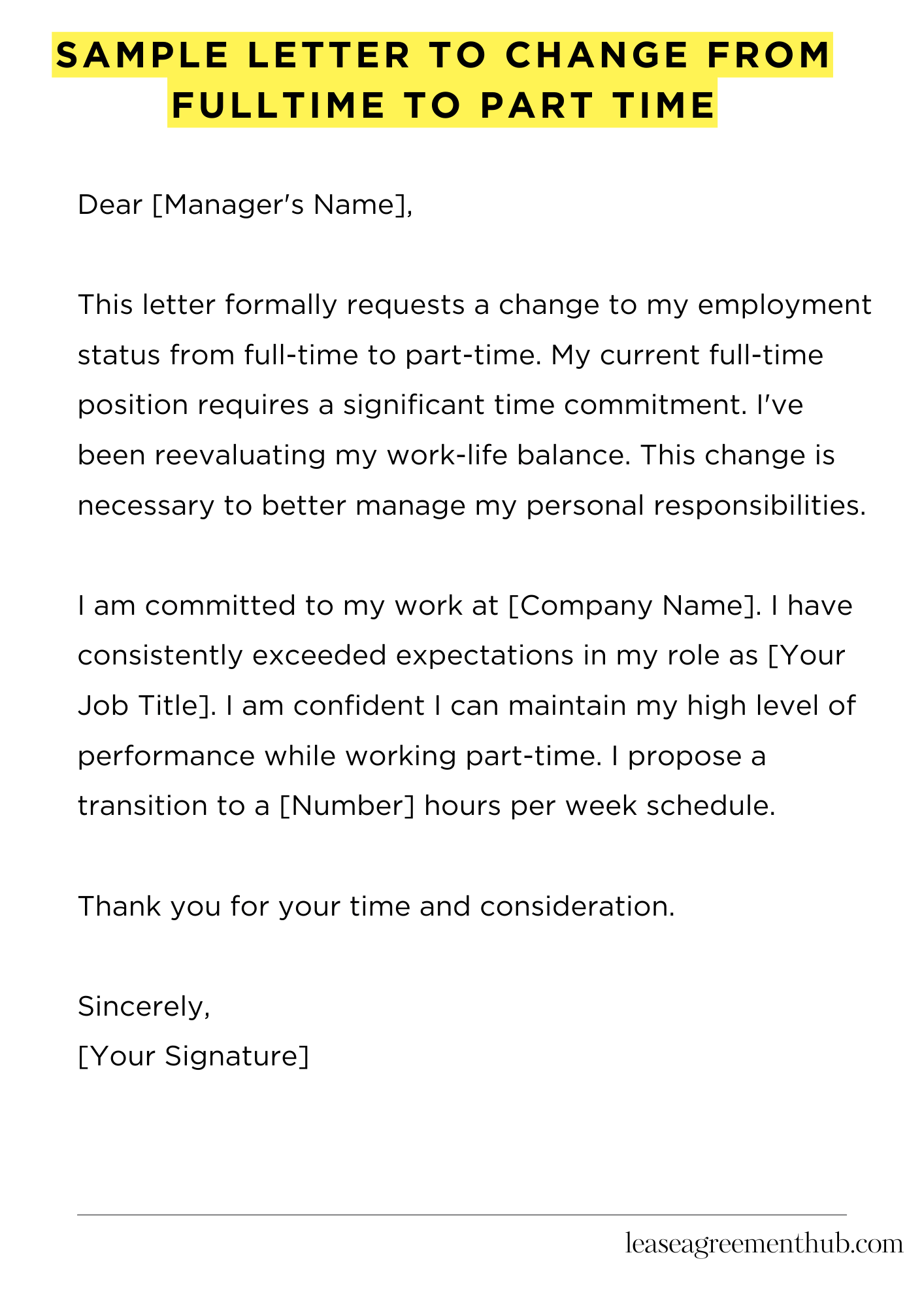 Sample Letter To Change From Fulltime To Part Time