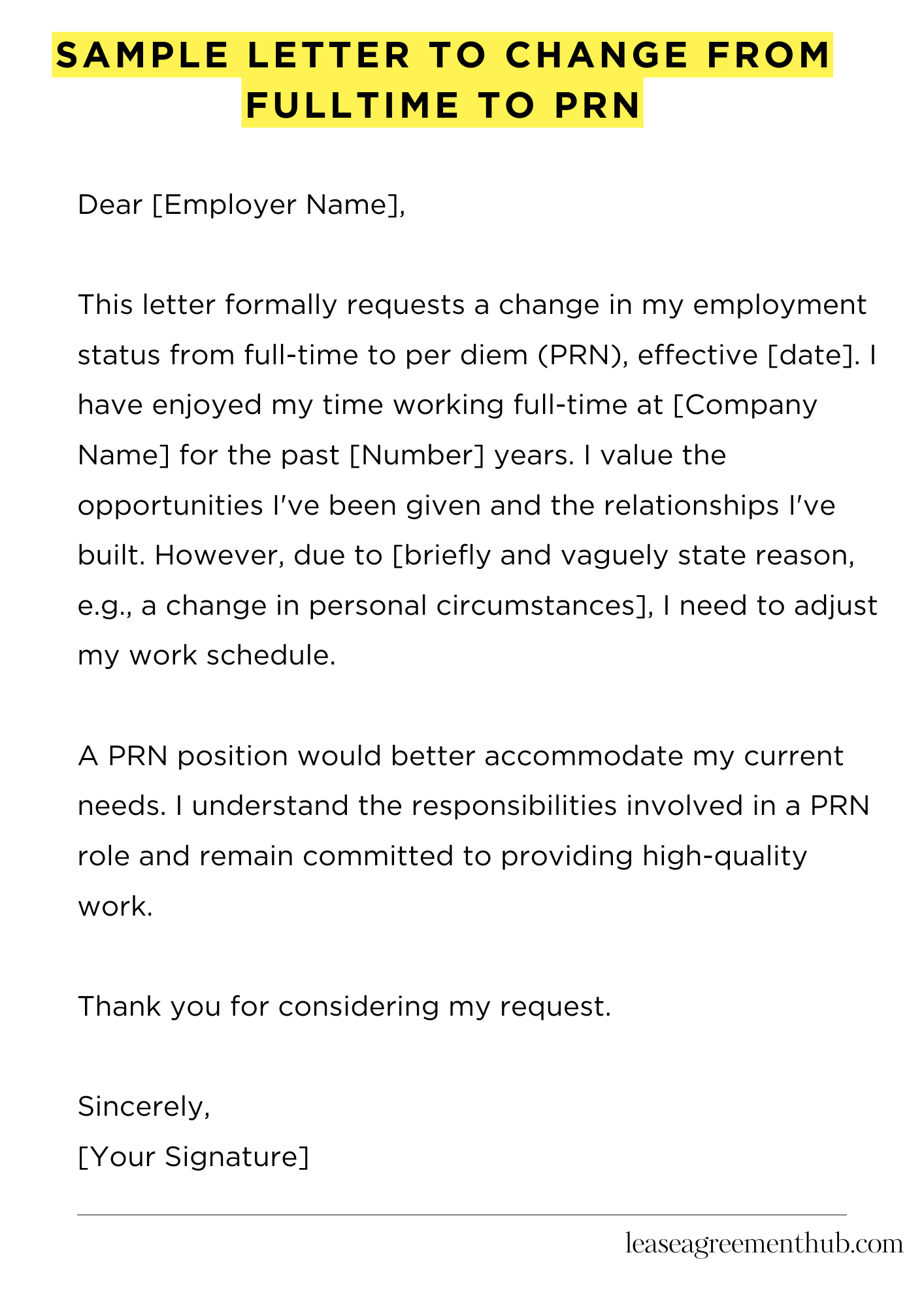 Sample Letter To Change From Fulltime To Prn