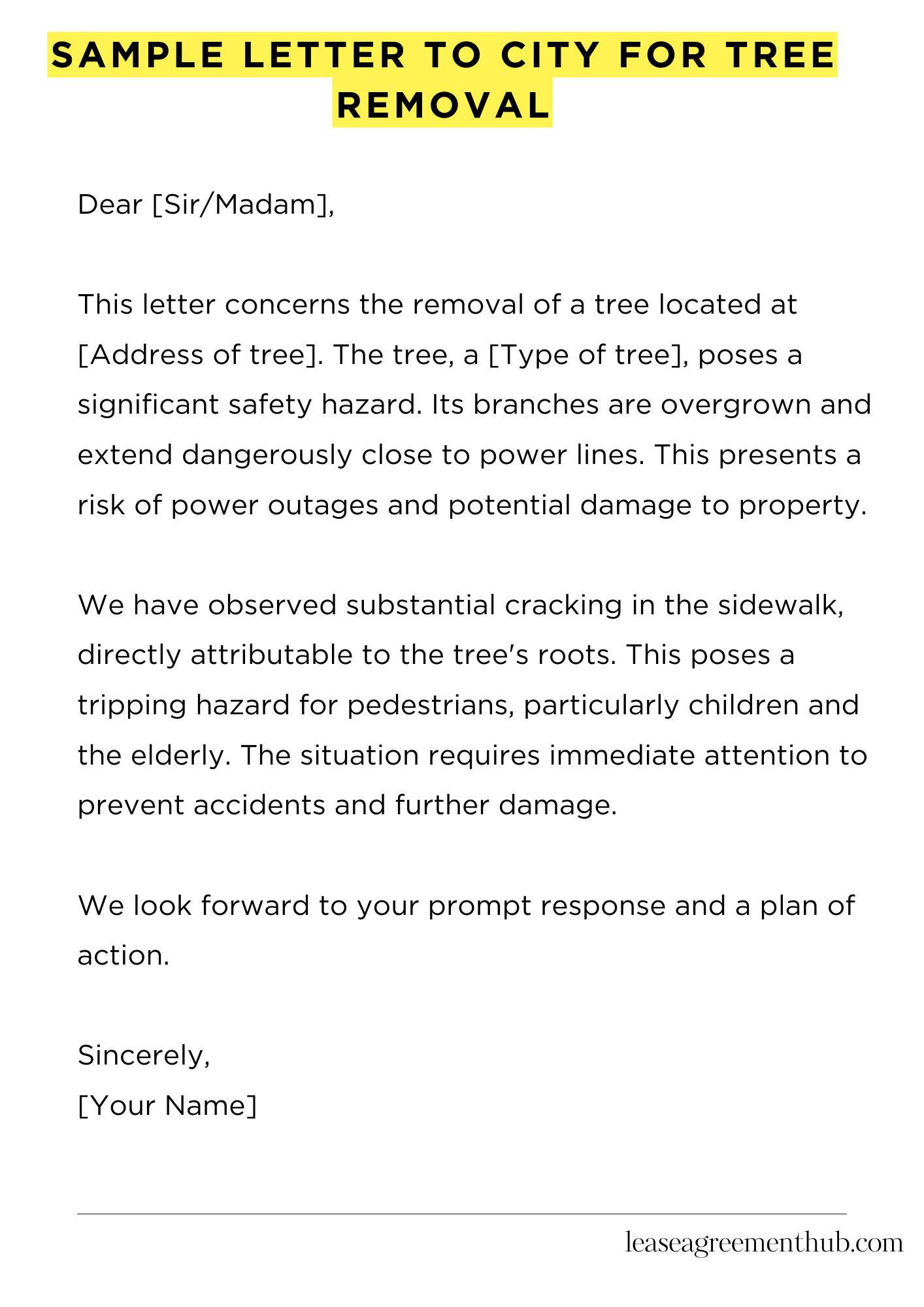 Sample Letter To City For Tree Removal