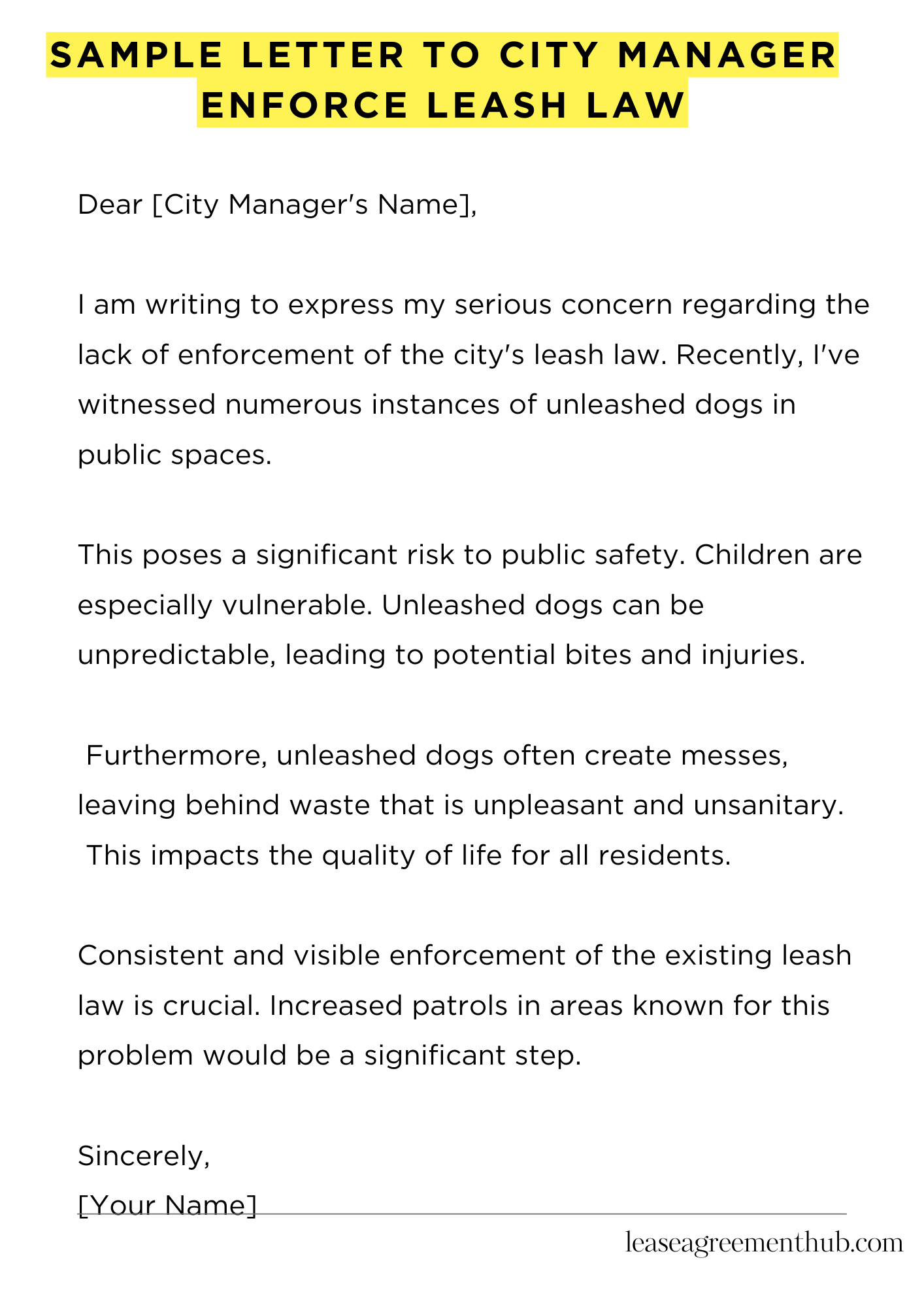 Sample Letter To City Manager Enforce Leash Law