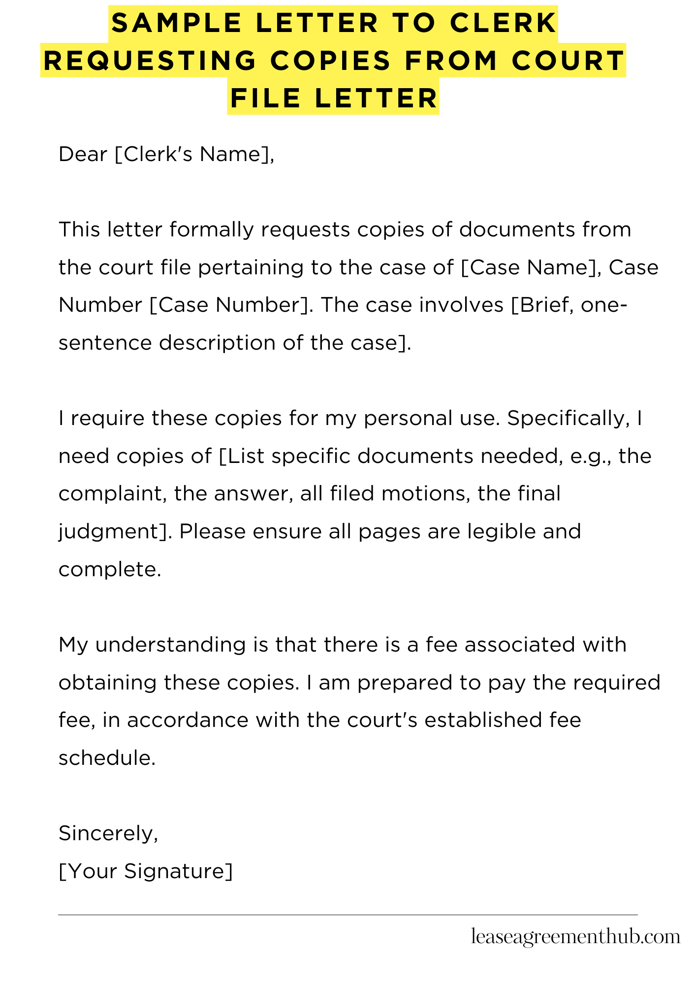 Sample Letter To Clerk Requesting Copies From Court File Letter