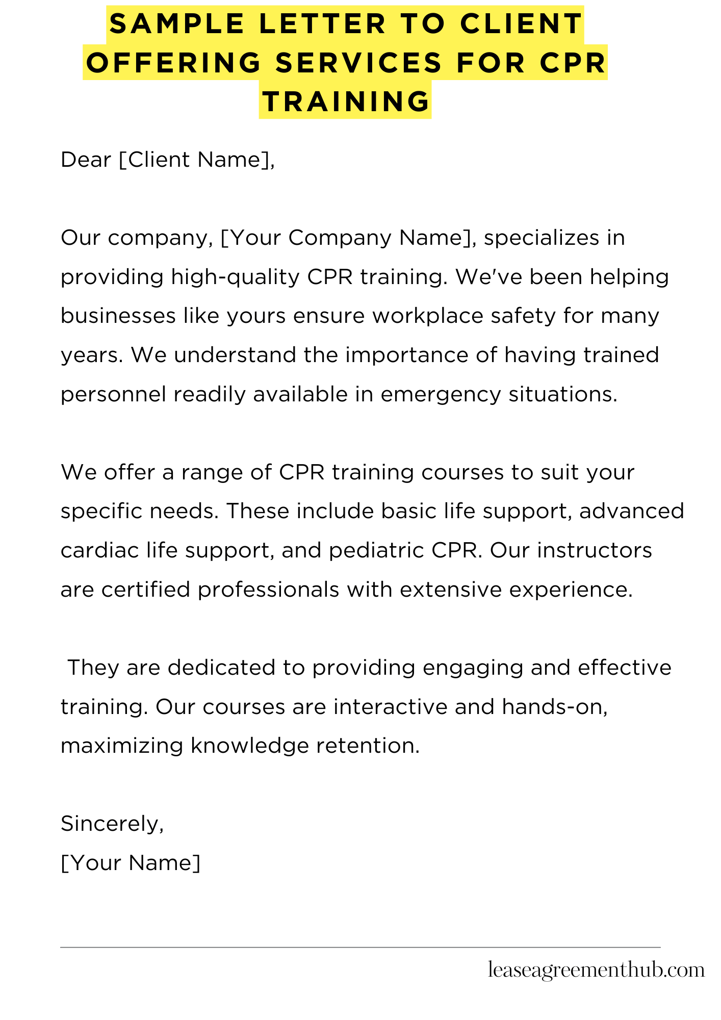 Sample Letter To Client Offering Services For Cpr Training