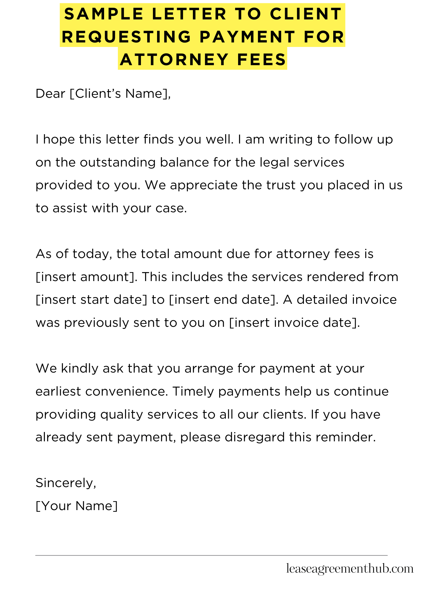 Sample Letter To Client Requesting Payment For Attorney Fees