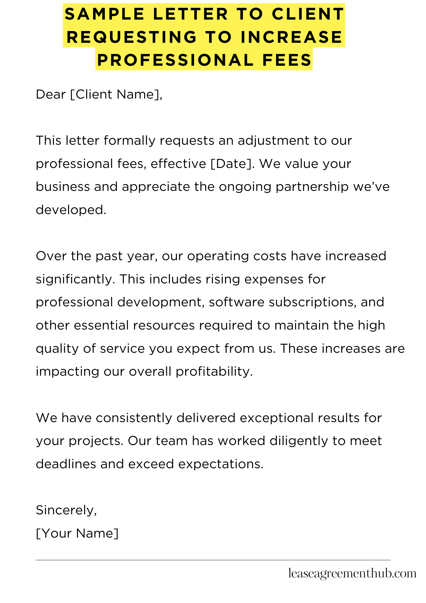 Sample Letter To Client Requesting To Increase Professional Fees