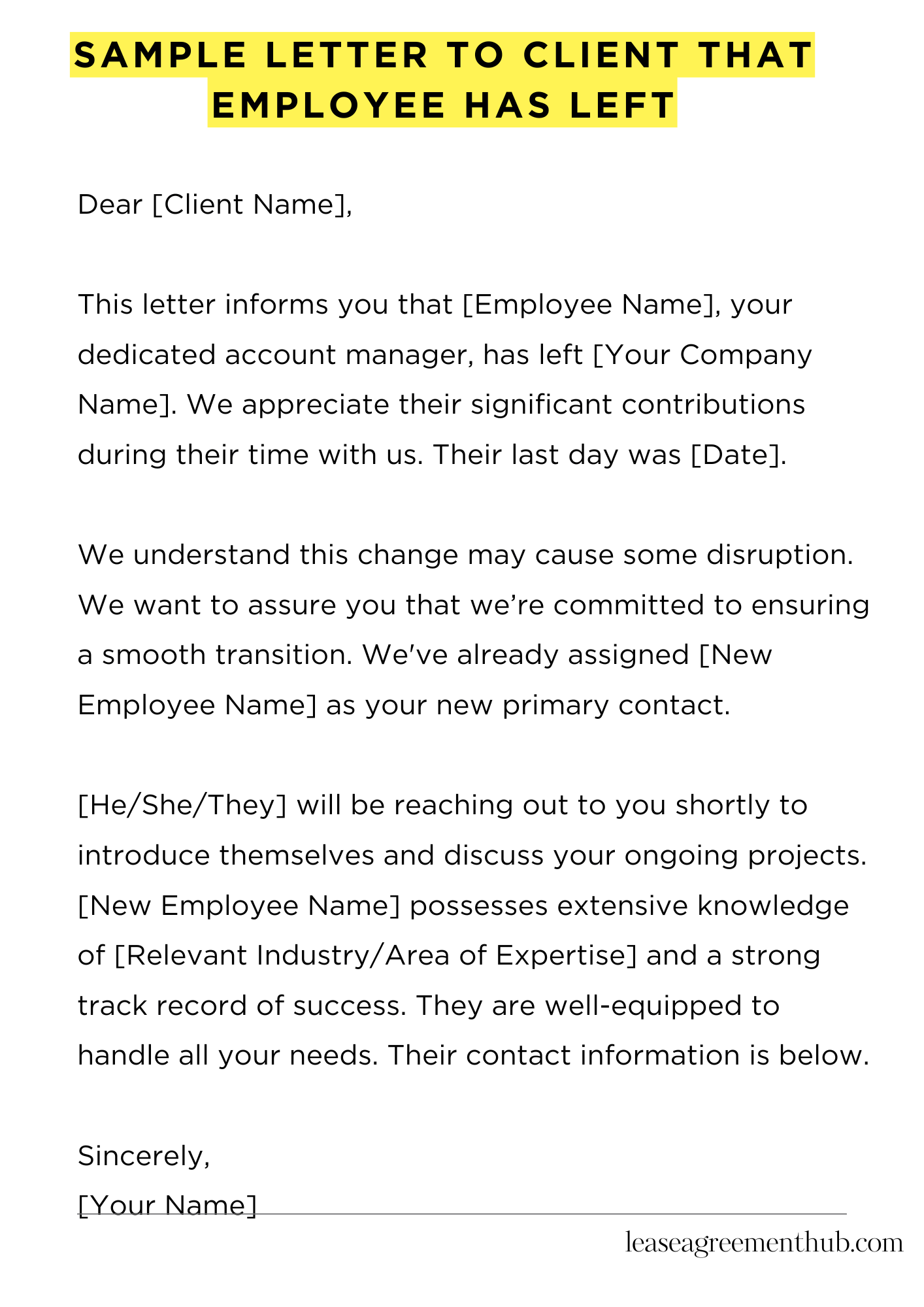 Sample Letter To Client That Employee Has Left