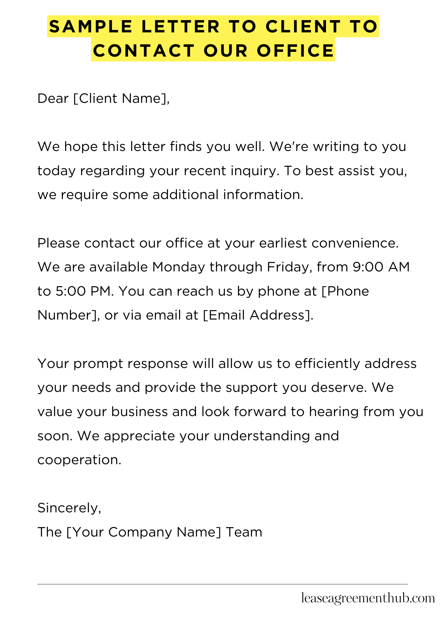 Sample Letter To Client To Contact Our Office