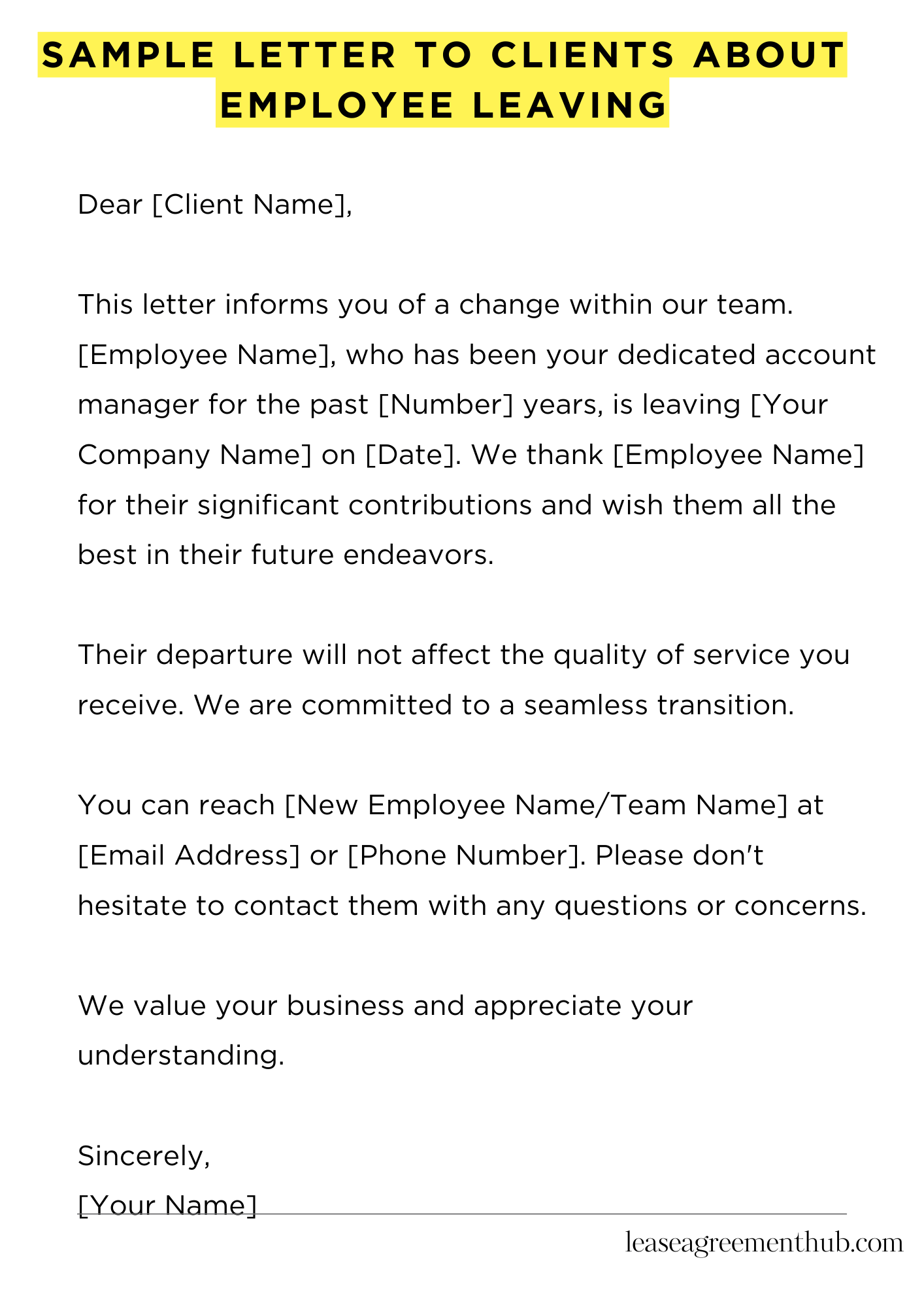 Sample Letter To Clients About Employee Leaving