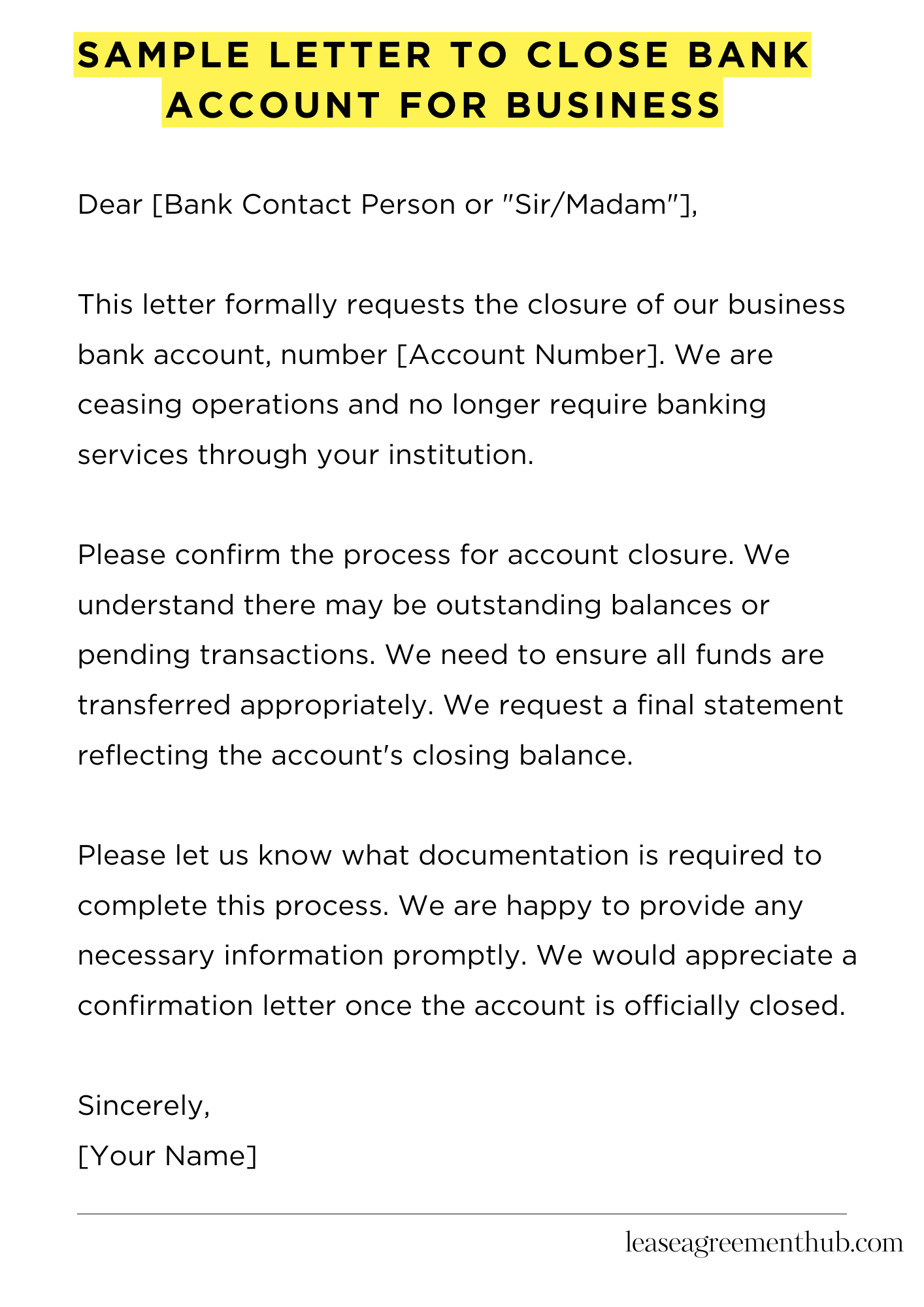 Sample Letter To Close Bank Account For Business