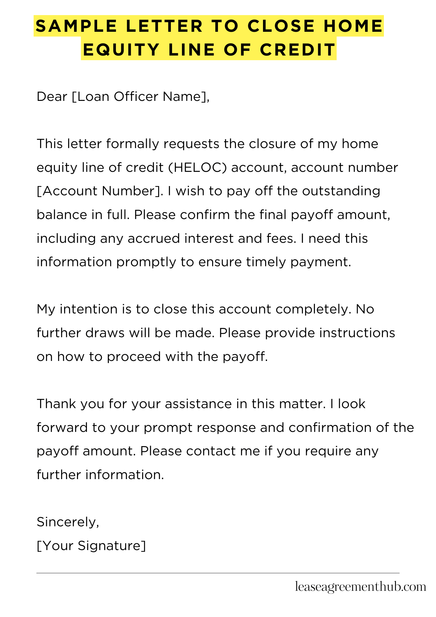 Sample Letter To Close Home Equity Line Of Credit