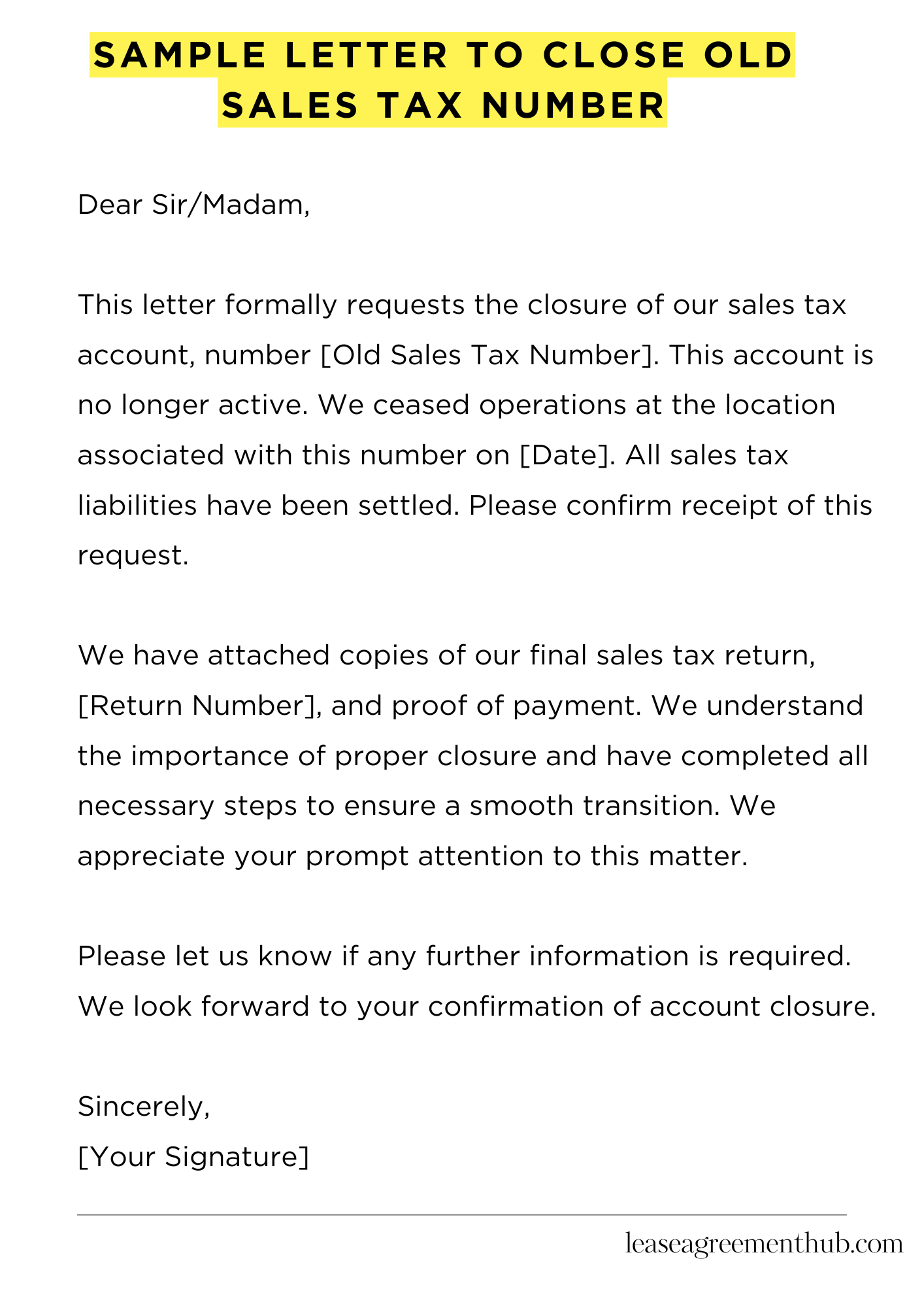 Sample Letter To Close Old Sales Tax Number