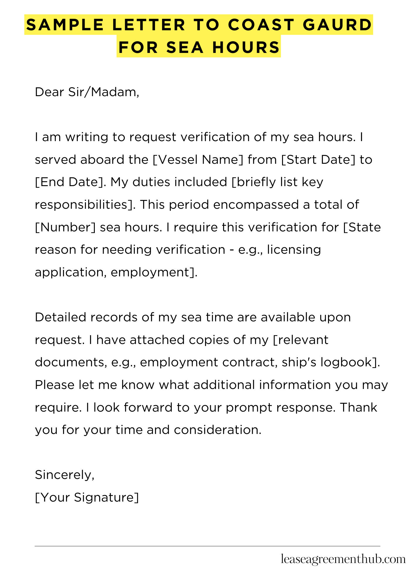 Sample Letter To Coast Gaurd For Sea Hours