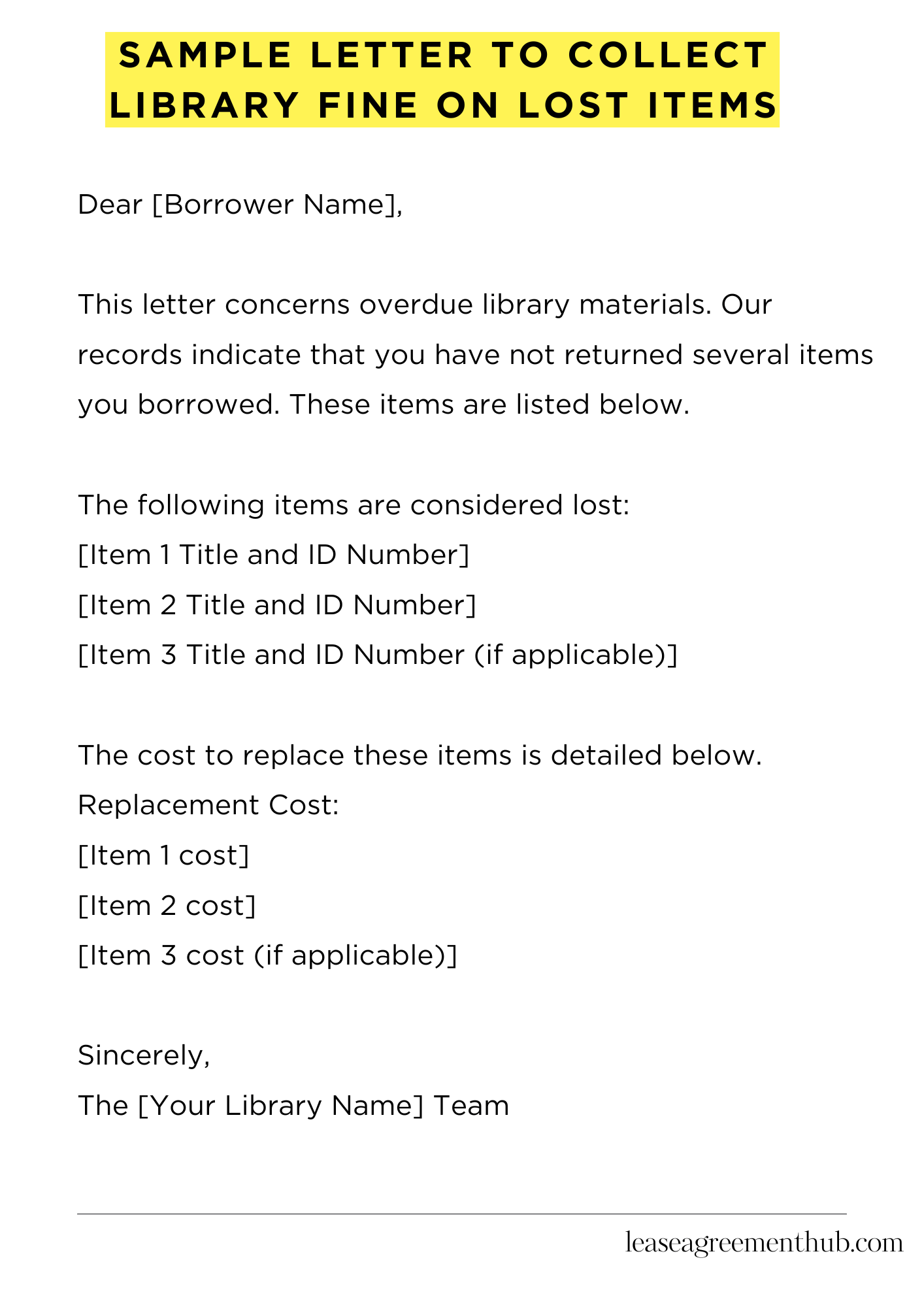 Sample Letter To Collect Library Fine On Lost Items