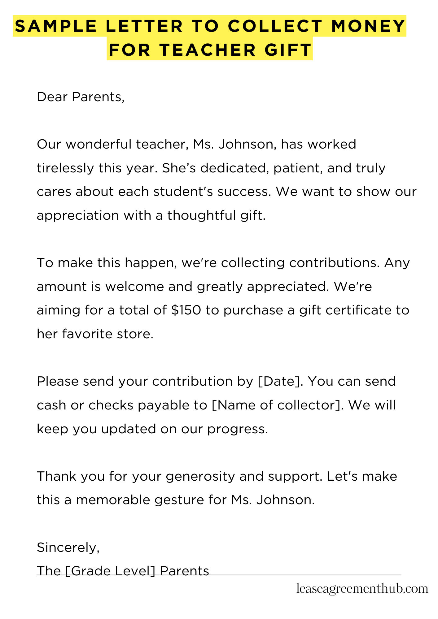 Sample Letter To Collect Money For Teacher Gift