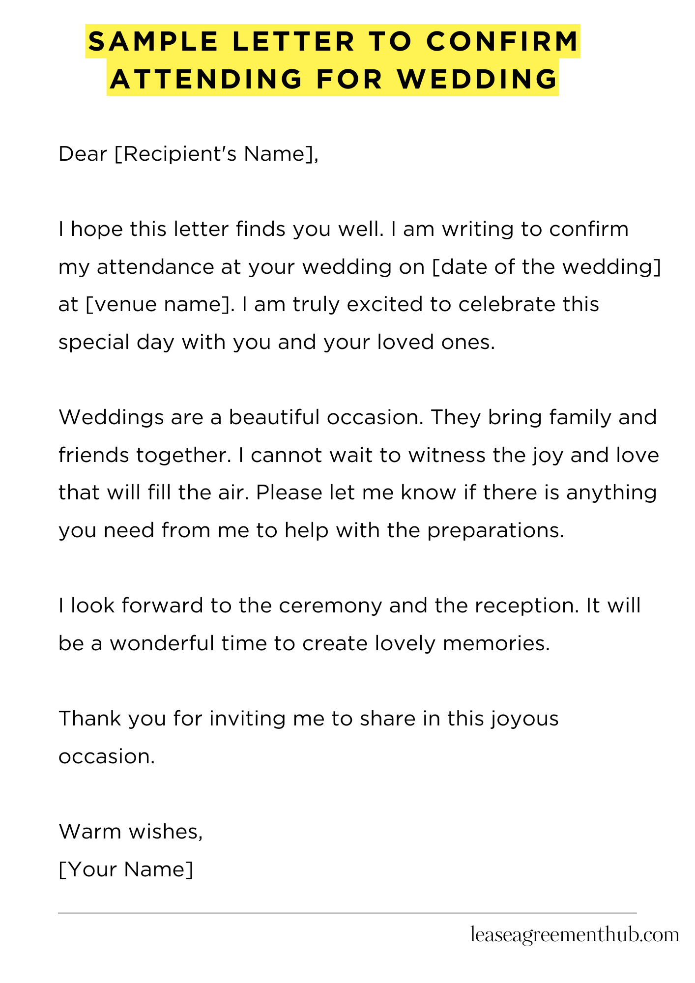 Sample Letter To Confirm Attending For Wedding