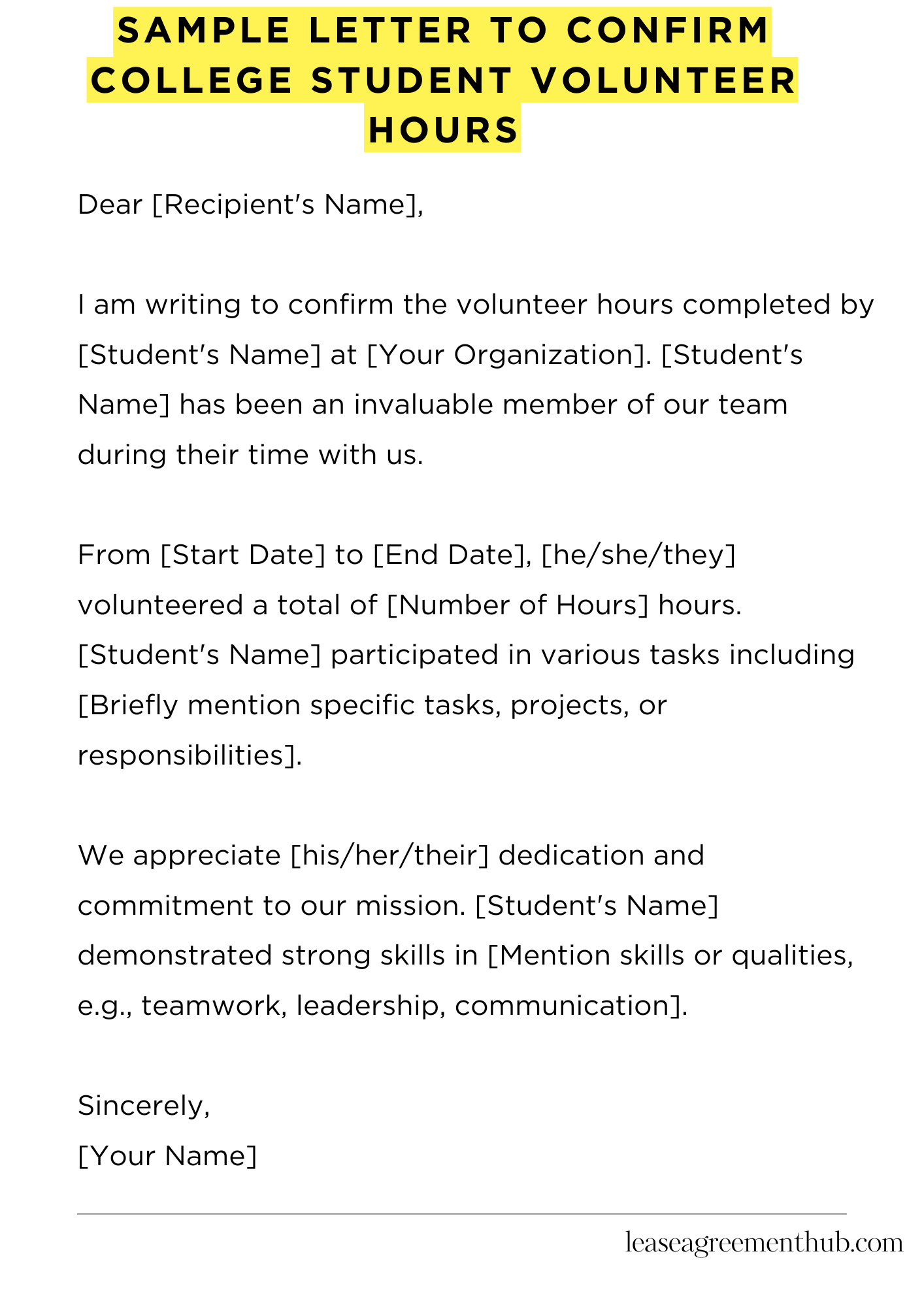 Sample Letter To Confirm College Student Volunteer Hours