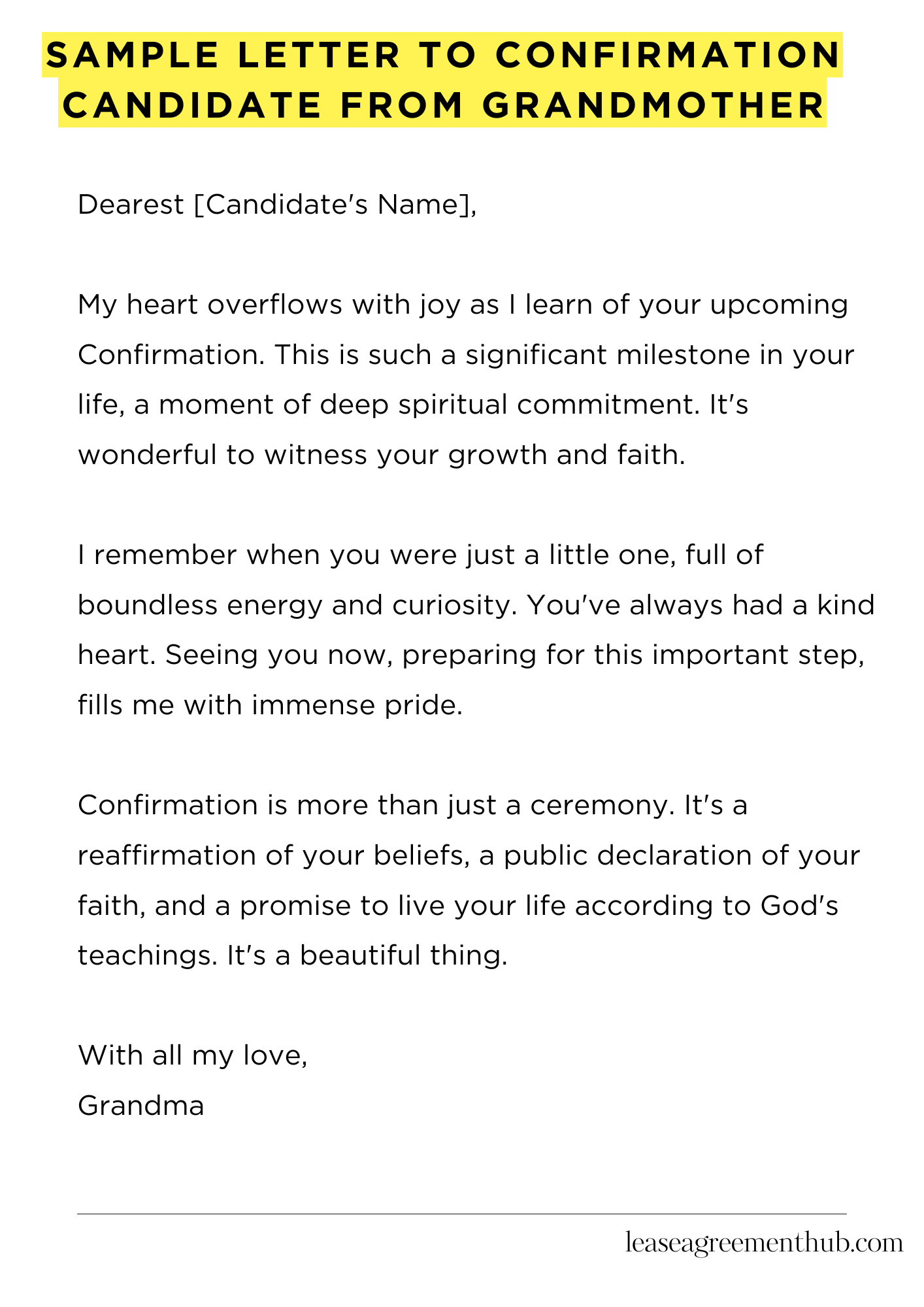 Sample Letter To Confirmation Candidate From Grandmother