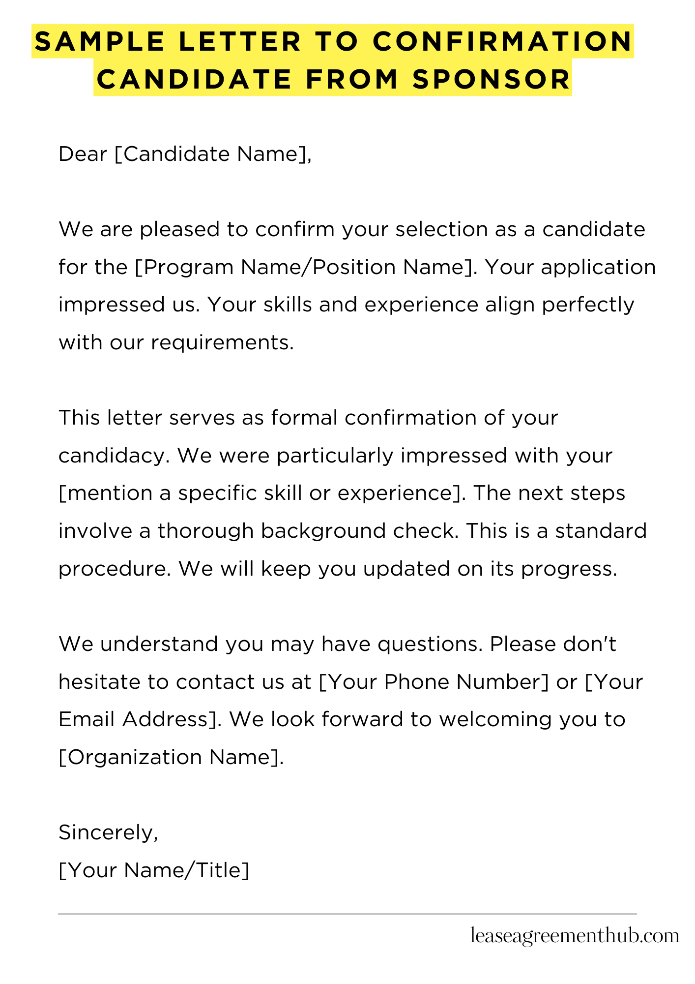 Sample Letter To Confirmation Candidate From Sponsor