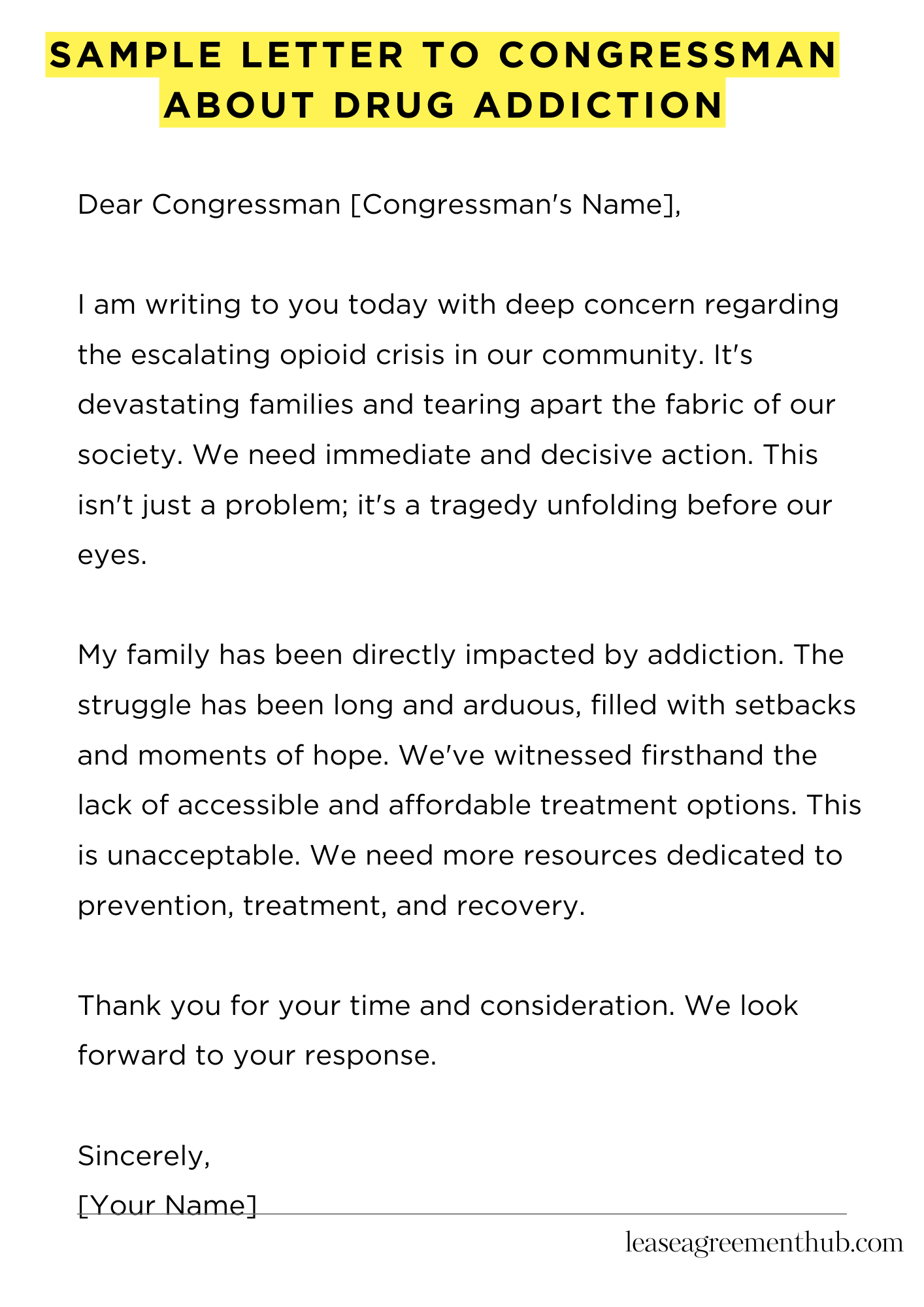 Sample Letter To Congressman About Drug Addiction