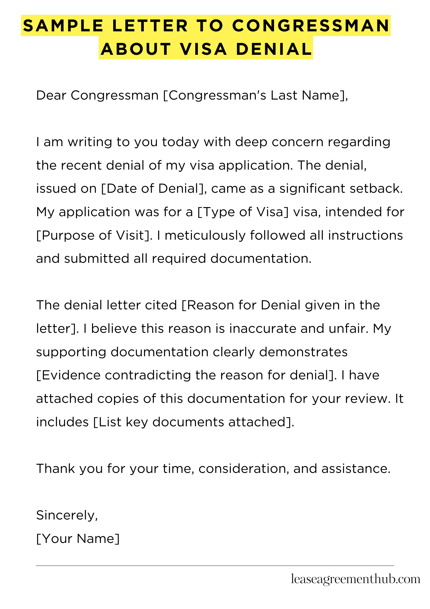 Sample Letter To Congressman About Visa Denial